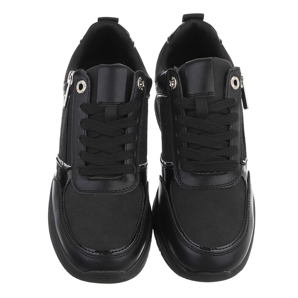 Ital-Design Modischer Sneaker mit Reißverschluss für Damen Sneaker (91261451) Keilabsatz/Wedge Sneakers Low in Schwarz – Bild 4 von 5