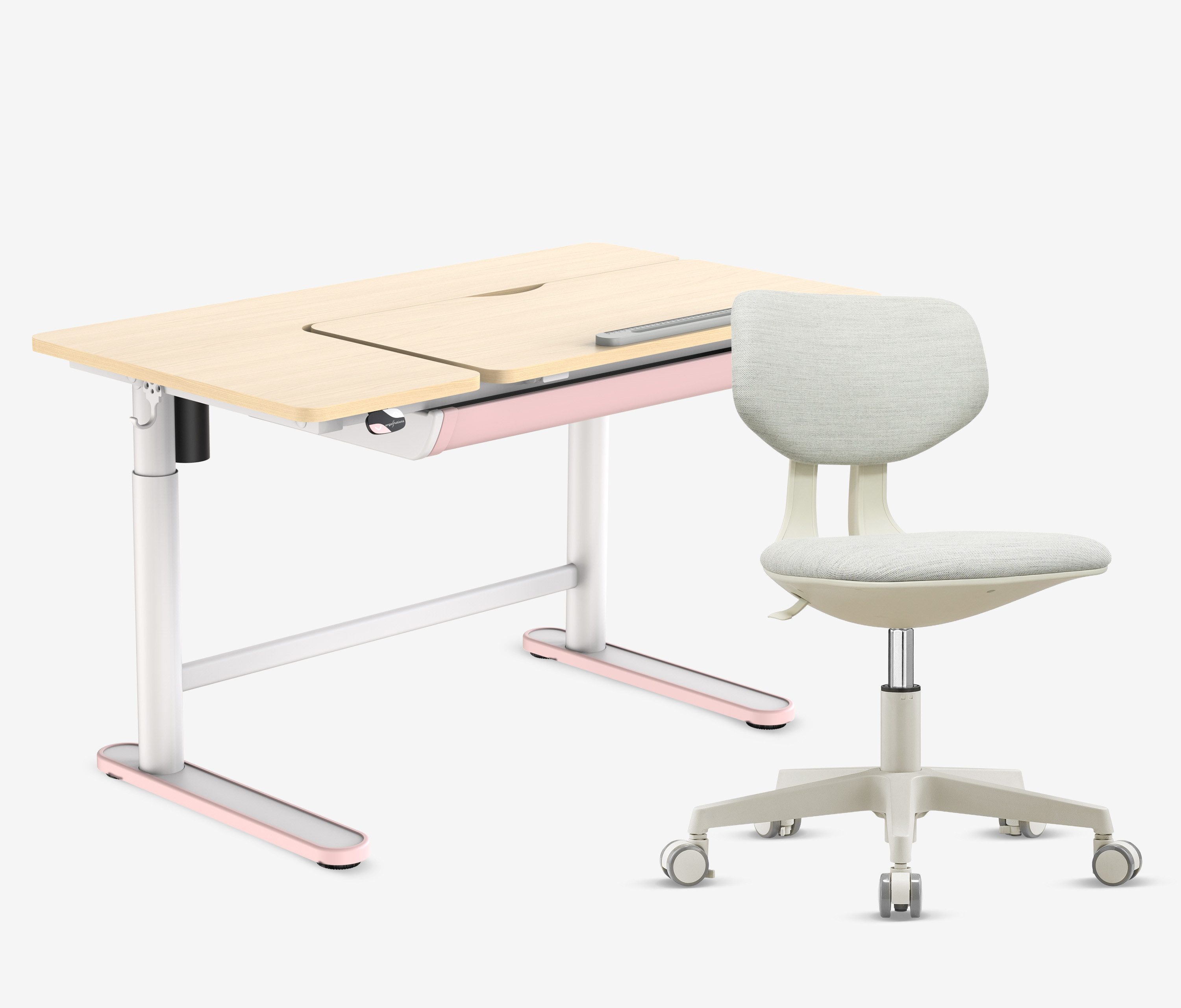Ergolutions Kinderschreibtisch elektrisch höhenverstellbar + Kinderstuhl, Einklemm und Kollisionsschutz / Tischplatte Neigbar / 5 Jahre Garantie