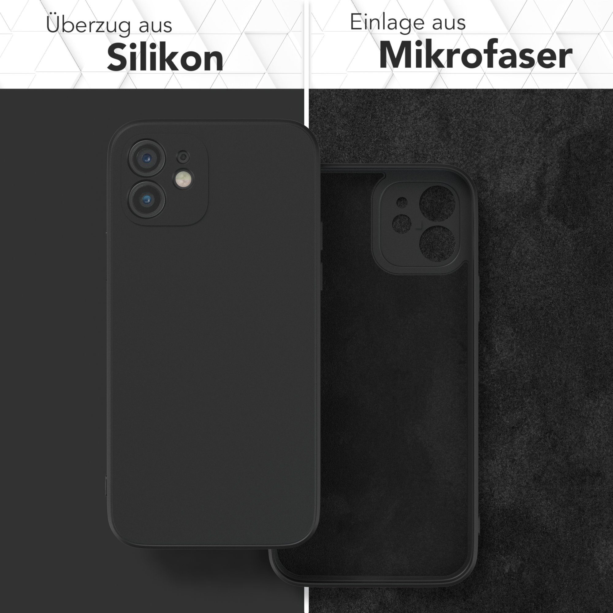 EAZY CASE Handyhülle für Apple iPhone 12 Hülle Silikon 6,1 Zoll, Silikon Schutzhülle mit Kameraschutz kratzfest Back Cover Etui Schwarz