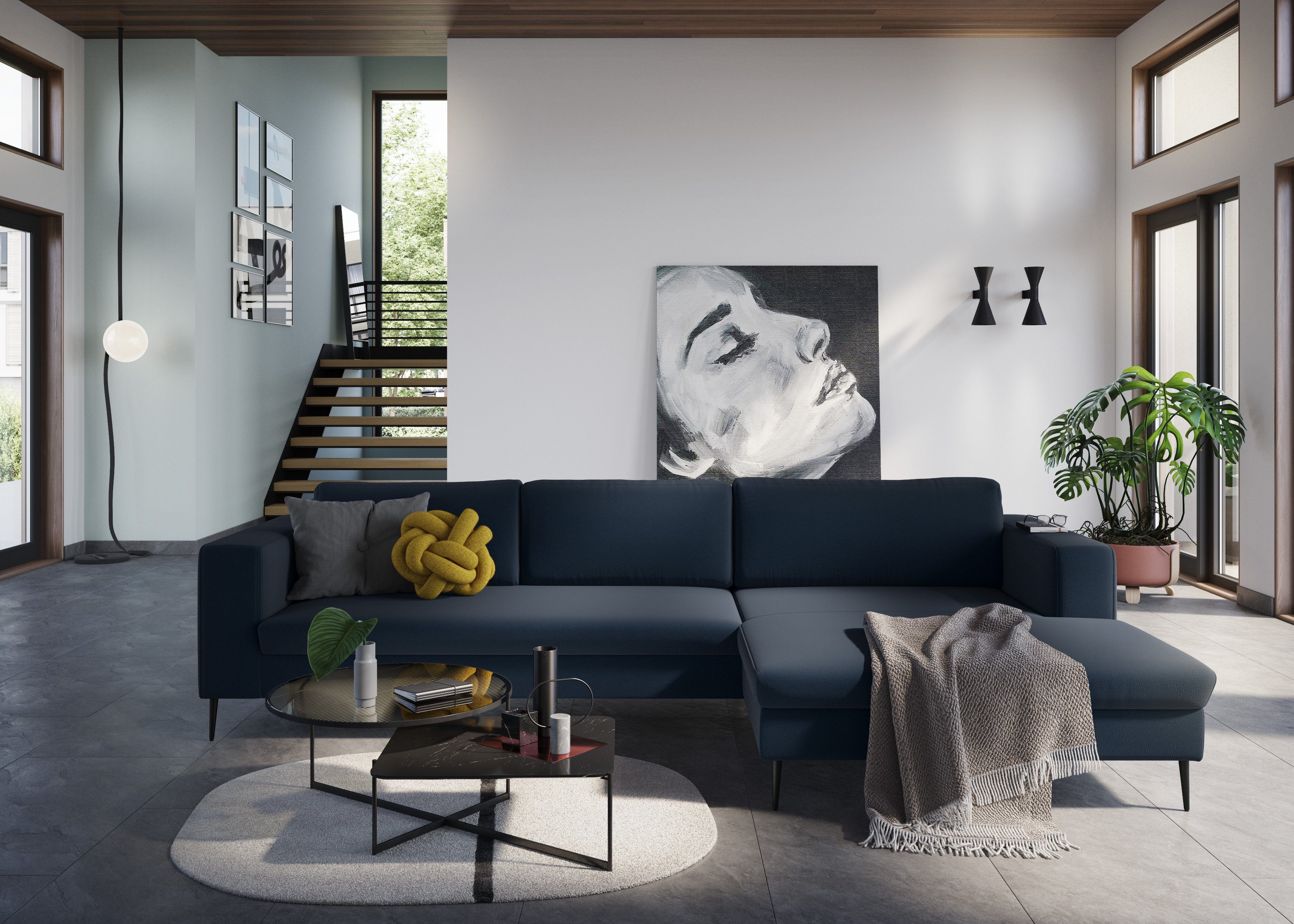 DOMO collection Ecksofa Modica, zeitlos und elegant, L-Form, moderne Optik mit extrabreiter Recamiere, auch in Cord