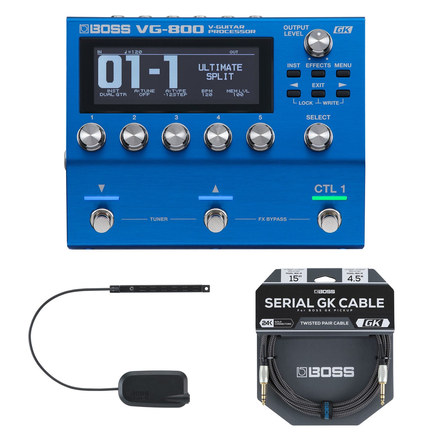 E-Gitarre Boss Multieffektgerät VG-800 mit Gitarrentonabnehmer und Kabel