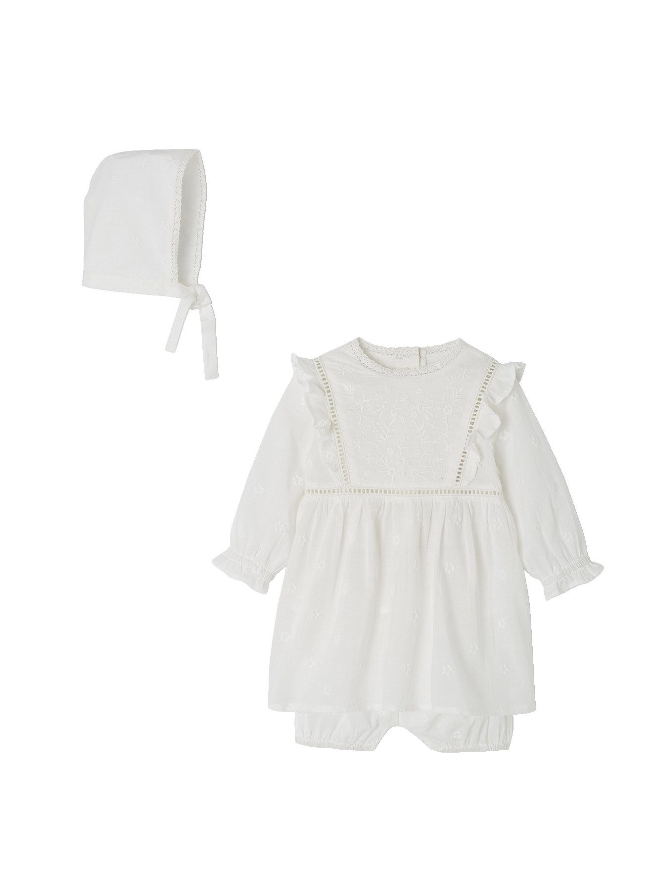 vertbaudet Kleid & Leggings Festliches Baby-Set: Kleid, Spielhose & Mütze