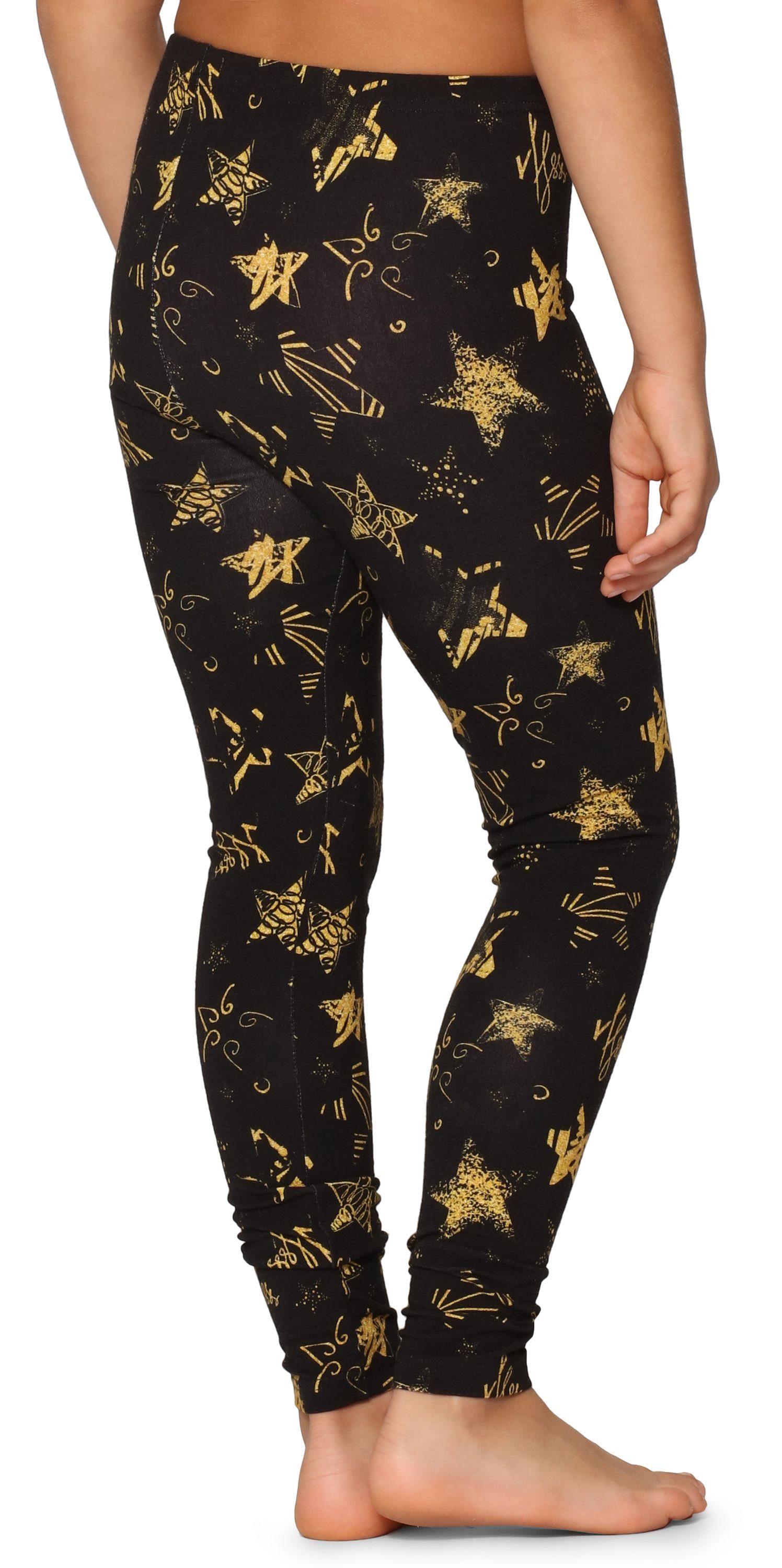 MS10-337 Merry elastischer Leggings Baumwolle Style Leggings Gelb/Sterne Lange Mädchen (1-tlg) Bund aus