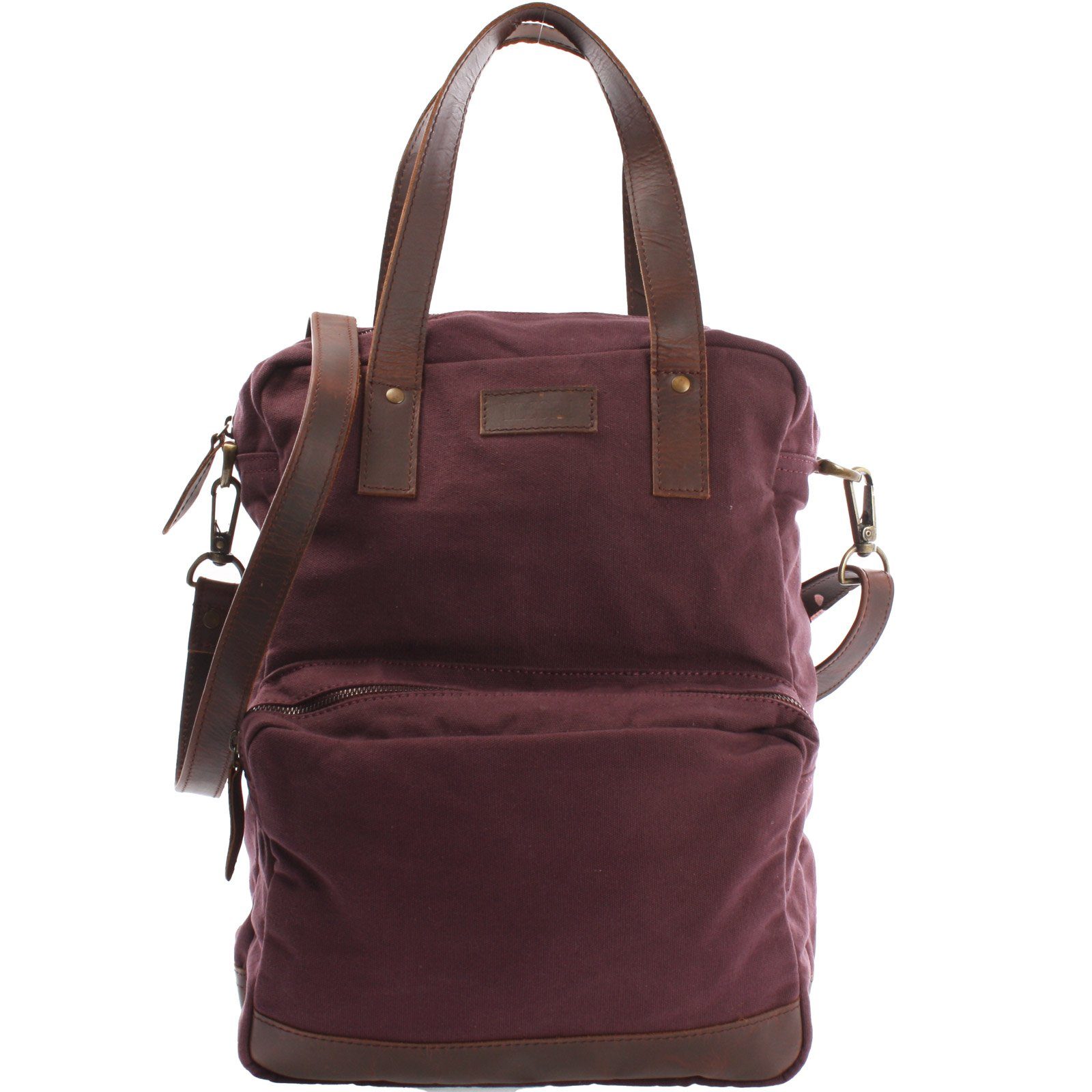 LECONI Damen LE1014 bordeaux Canvas Freizeitrucksack Umhängetasche Herren Leder Rucksack