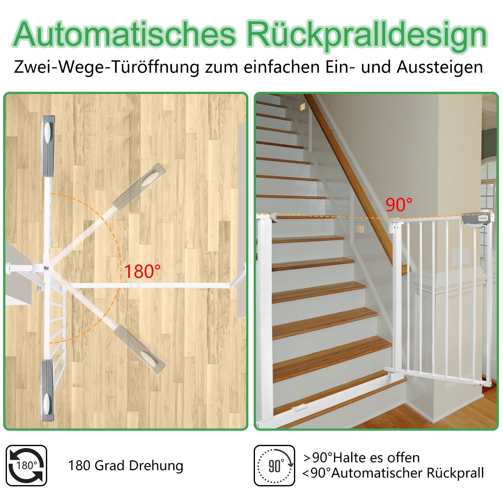 AUFUN Türschutzgitter Kinder Treppenschutzgitter Baby Treppengitter (Clear Step Autoclose), Weiß/Schwarz