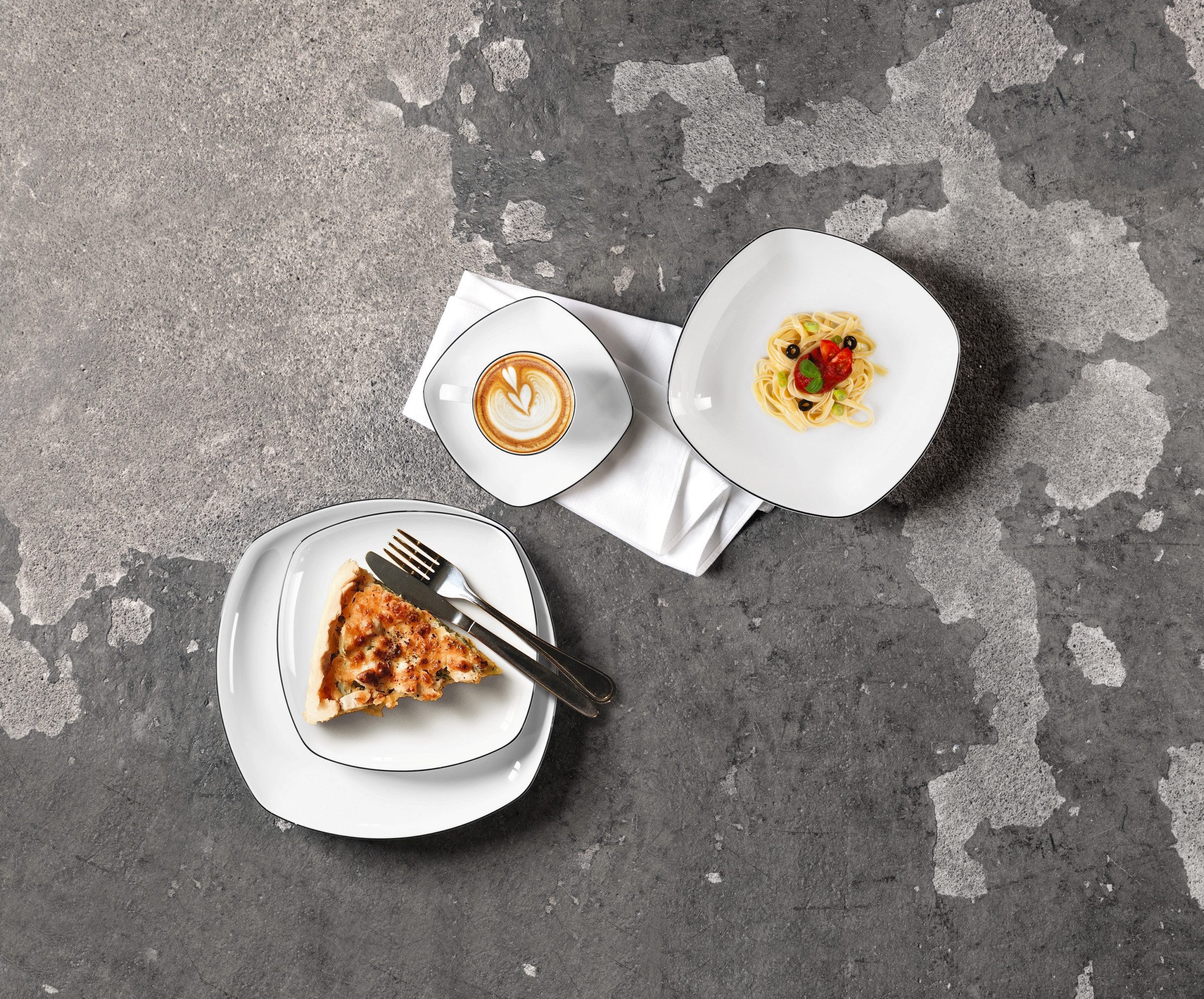 Seltmann Weiden Brotteller Lido Black Line, (1 St), Teller eckig 17,5 cm