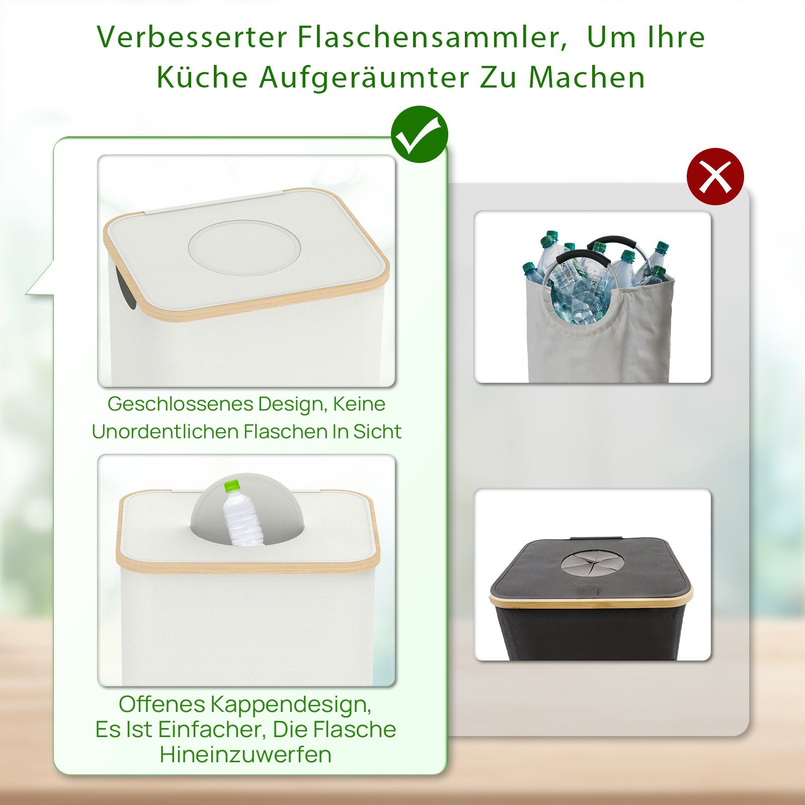 skelo Flaschenkorb Pfandflaschen Sammelbehälter, 100L Fasst 30 Leere Flaschen, 100 l, 41 x 33,5 x 75 cm, 100 Liter, Baumwolle, Untere Verstärkung – Bild 4 von 5