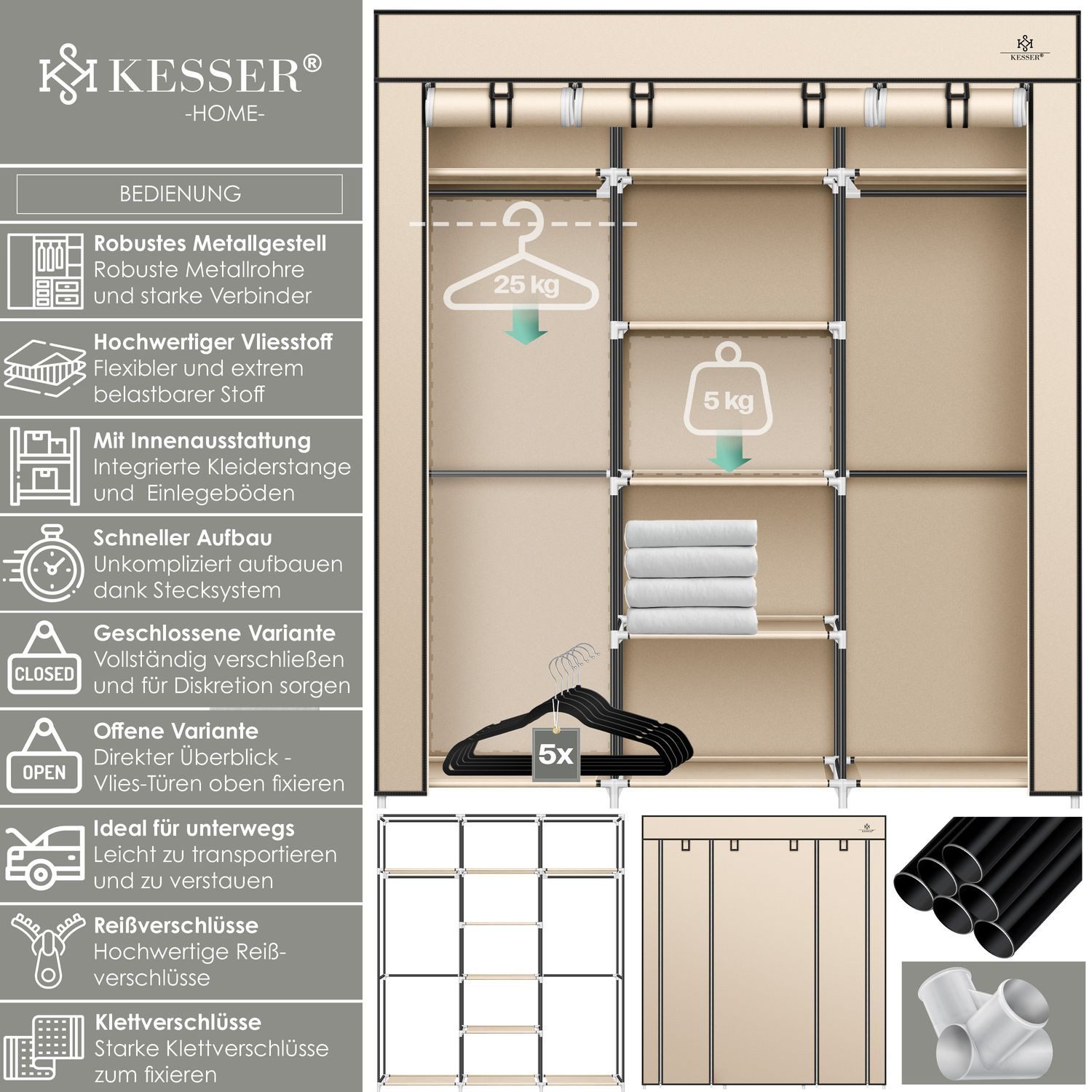 KESSER Kleiderschrank Stoffschrank Stabil mit Kleiderstange günstig online kaufen
