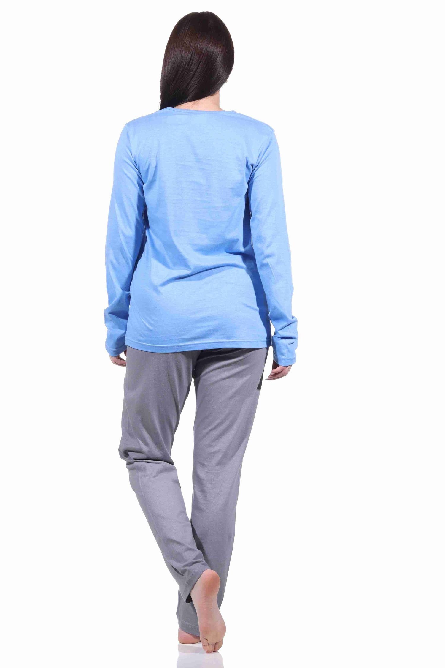 mit by 212 Pyjama - Normann 902 10 blau Schlafanzug Frontprint Damen lang RELAX