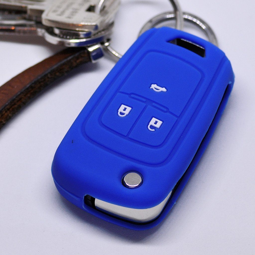 mt-key Schlüsseltasche Autoschlüssel Softcase Silikon Schutzhülle Blau, für Opel Insignia Zafira Meriva ab 2008 Chevrolet Cruze Aveo Spark