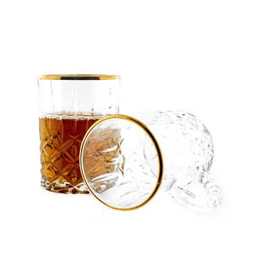 Sunay Teeglas 6er Gläser-Set mit Henkel Gold Umrandung 200ml Transparent mit Muster