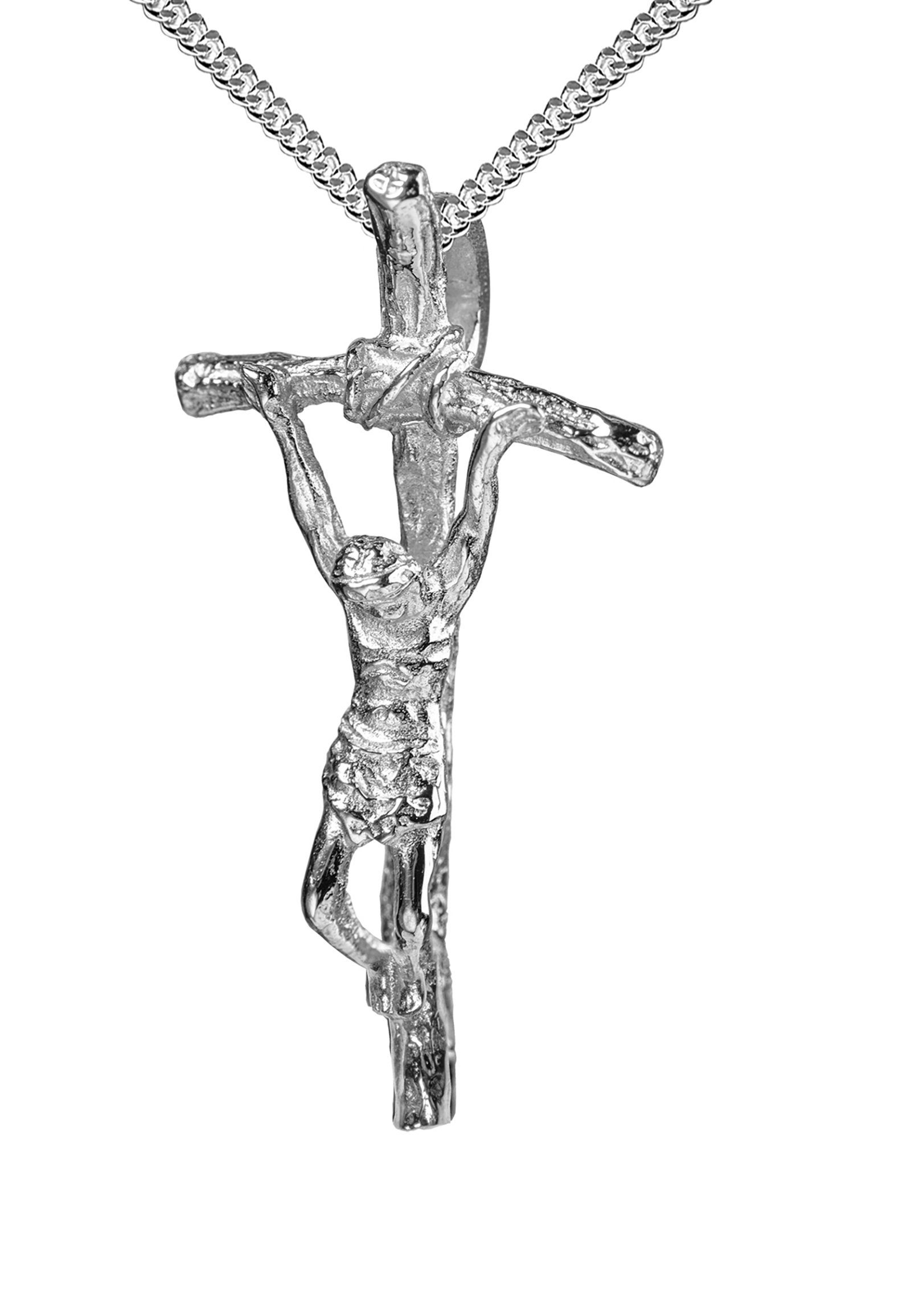 JEVELION Kreuzkette Kruzifix groß 925 Sterlingsilber Anhänger - Made in Germany (Silberkruzifix, für Damen und Herren), Mit Panzer-Kette - Länge wählbar 36 - 70 cm.