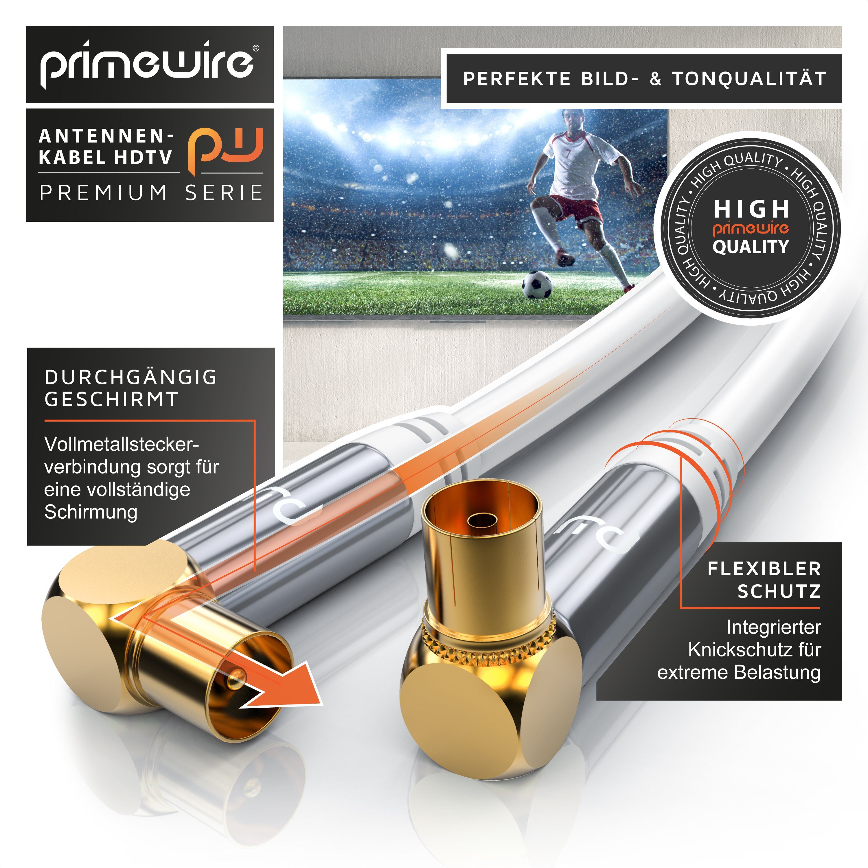 Primewire HDTV Antennenkabel 90° gewinkelt, 4fach Schirmung, 75Ohm, 120dB - 20m TV-Kabel, Koax, RF, IEC (2000 cm), Koaxialkabel, vergoldete Stecker, für Kabelfe – Bild 4 von 5
