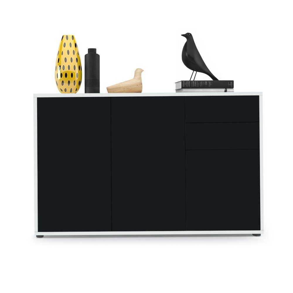Vladon Kommode Ben V3 (Kommode, mit 3 Türen und 2 Schubladen), Weiß matt/Schwarz matt (117 x 74 x 36 cm)