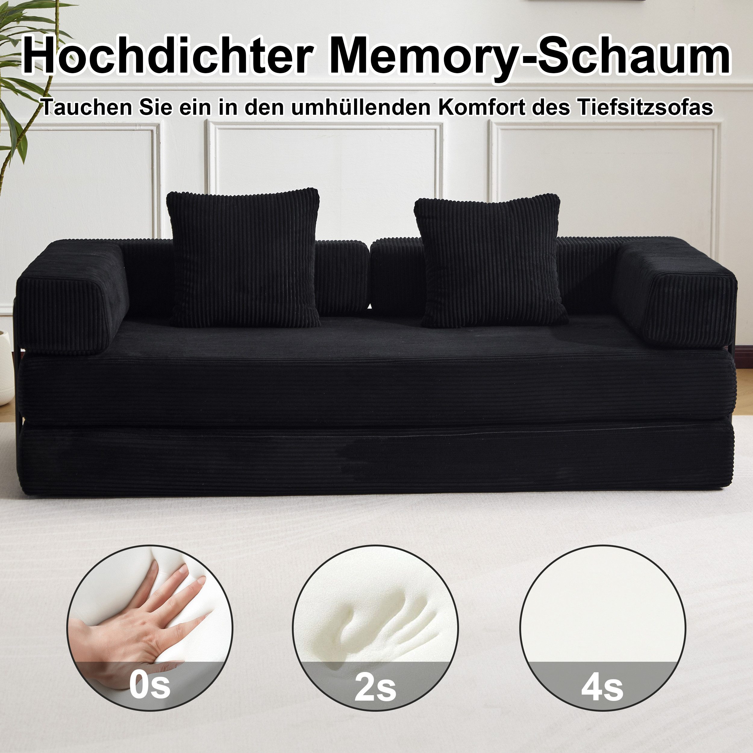 Leawin Loungesofa Faltbares Schlafsofa, bequemes Cord Bodensofa für kleine Räume, 4-in-1 Klappsofa für Wohnzimmer, Schlafzimmer, Büro oder Gäste