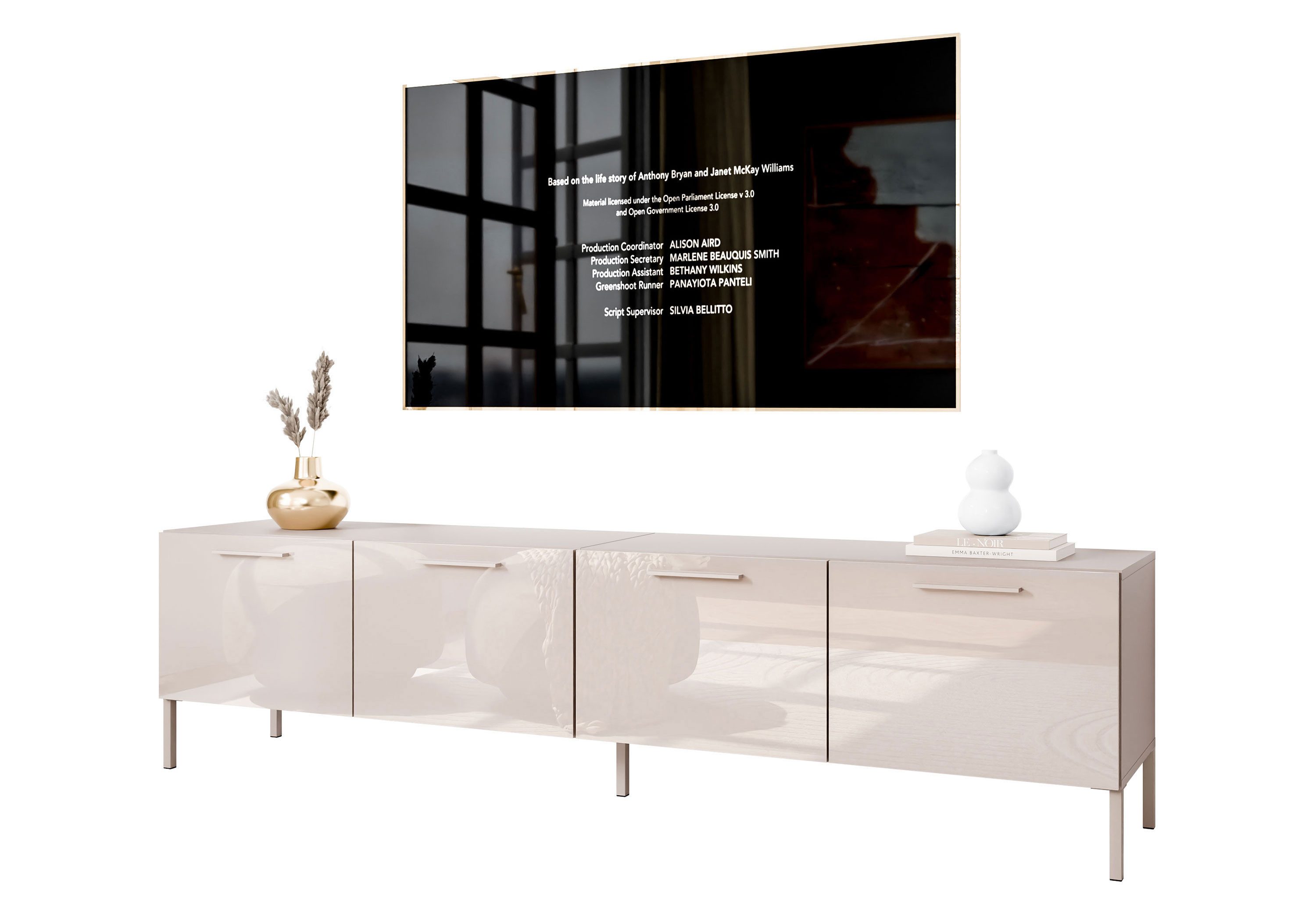 TV-Schrank AURA 200 cm in Kaschmir Hochglanz auf Metallbeinen