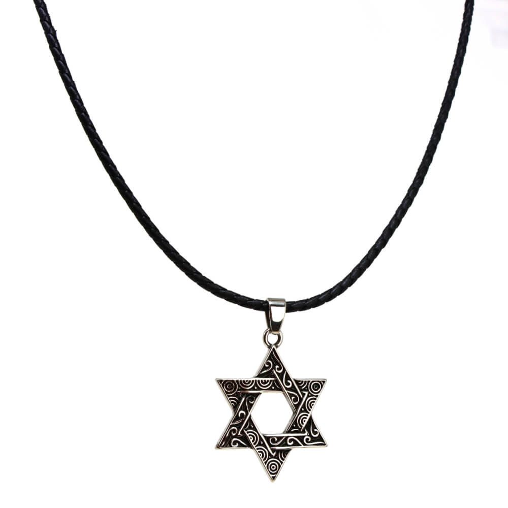 DALMARO Kette mit Anhänger Lederkette Edelstahlkette 316L DAVIDSTERN, Herren Halskette Biker / Wikinger Kette - Schmuckbox