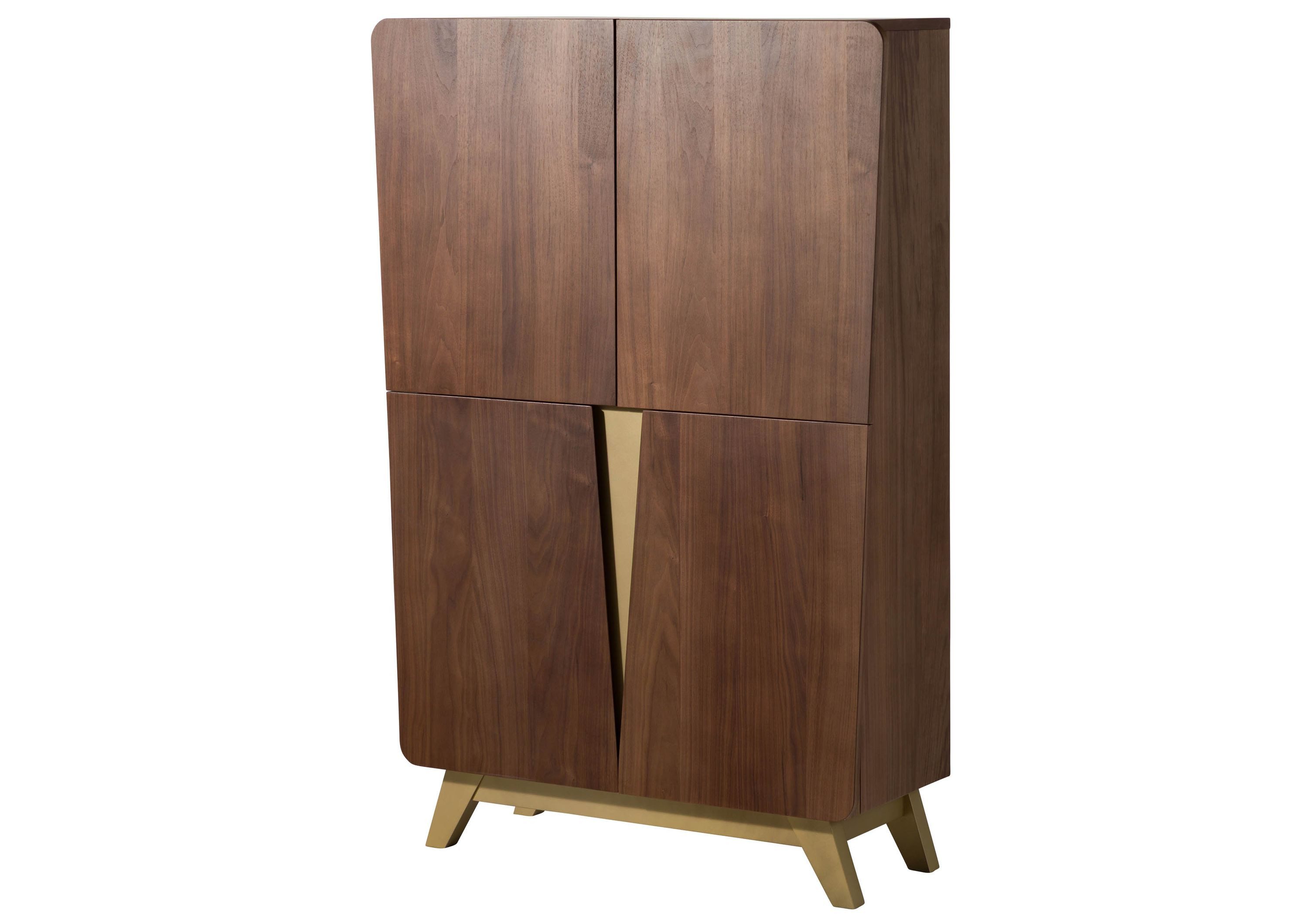 Massivmoebel24 Highboard BUTTERFLY (Massivholz), Nussbaum-Echtholzfurnier 100x40x145 braun lackiert BUTTERFLY #105