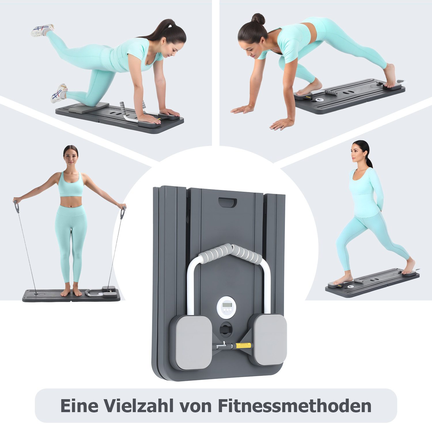 oyajia Liegestützgriffe 4-in-1-Pilates-Board mit LED-Zähler,Widerstandsband,Klappbaren (mit Bauchmuskelrolle, Ellenbogenstütze, Widerstandsband, Multifunktionales Bauchmuskelbrett für Zuhause und Fitnessstudio)