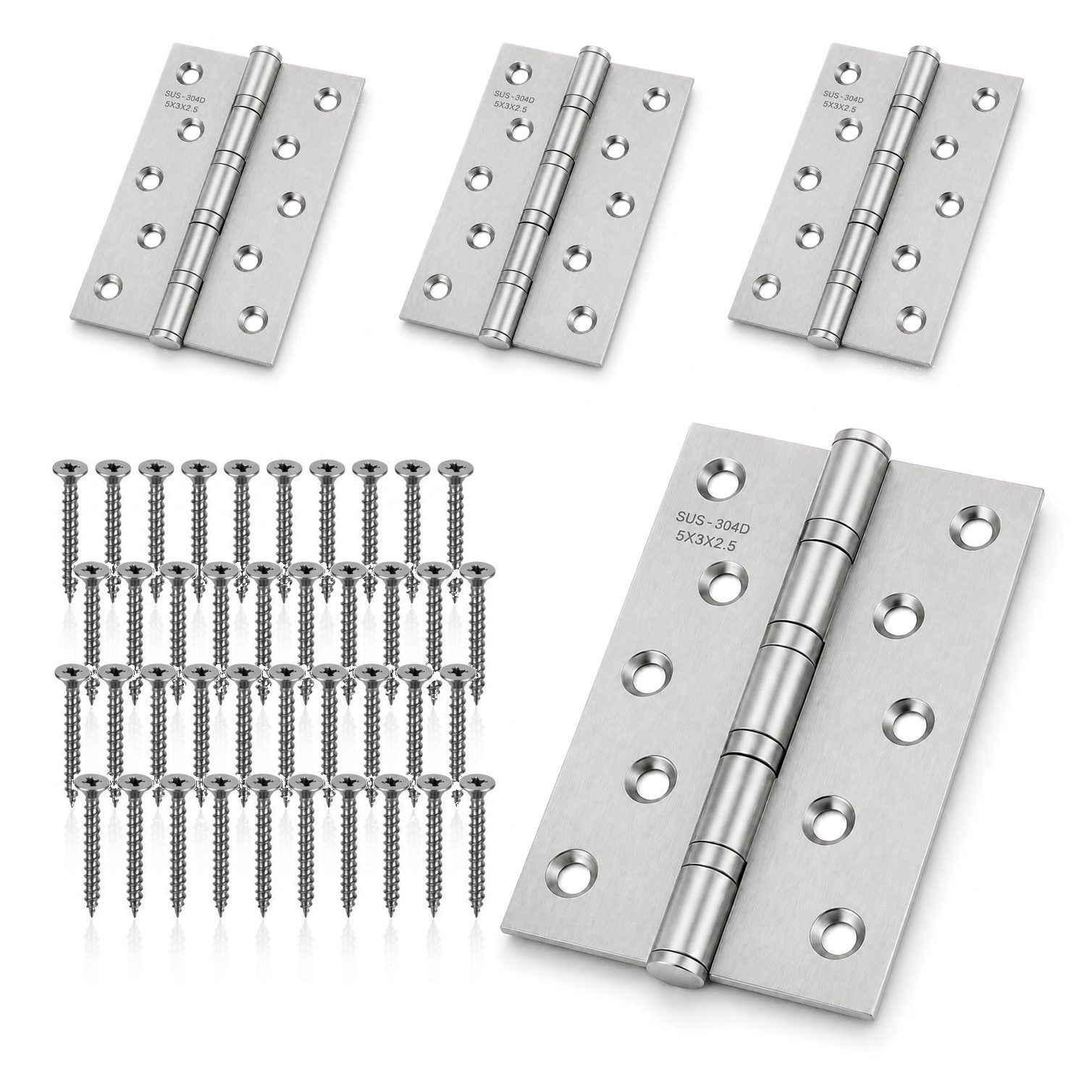 HOOZ Türbeschlag Scharniere Klappbar 304 Edelstahl 125mm – Kugelgelagert – 4er Set (Set, 4 St., 4 Scharniere inkl. Edelstahlschrauben), 315° Öffnungswinkel, Schwerlast-Ausführung, rostfrei, inkl. Schrauben