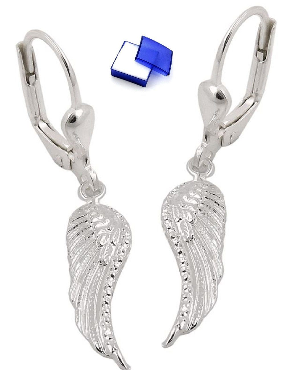 unbespielt Paar Ohrhänger Ohrringe Engelsflügel glänzend 925 Silber 32 x 6 mm kl. Schmuckbox, Silberschmuck für Damen