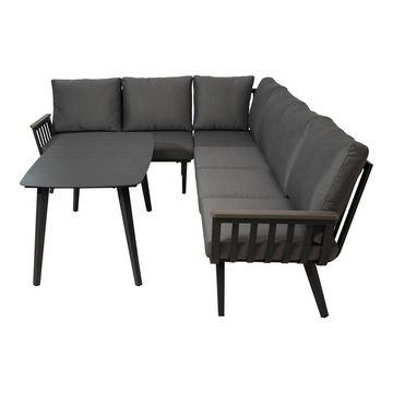 GMD Living Eckbankgruppe AMALFI, (Eckbank Essgruppe, 5-tlg., bestehend aus 3 Sofas, 1 Eckteil & 1 Tisch inkl. Polsterkissen), 5mm Glastischplatte, Outdoorgeeignet