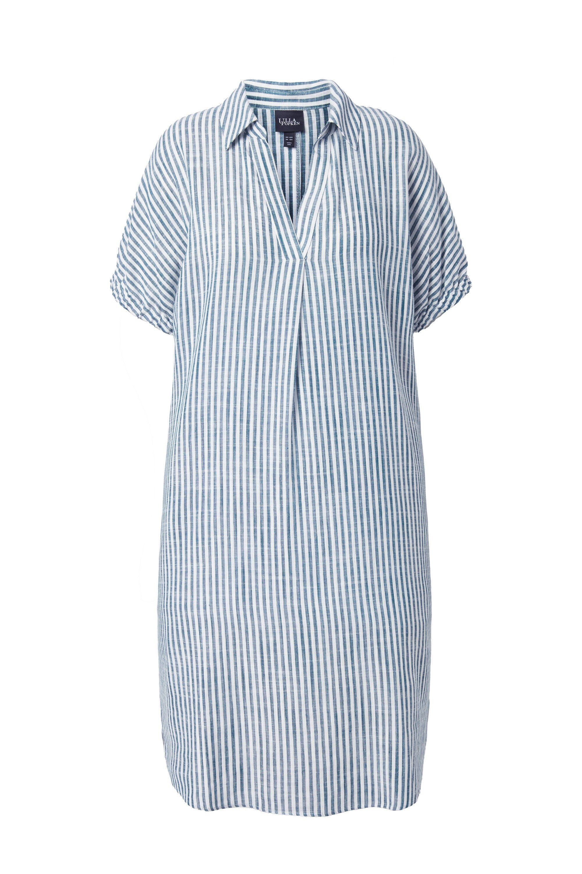 Ulla Popken Jerseykleid Leinenmix-Kleid Streifen Oversized Hemdkragen günstig online kaufen
