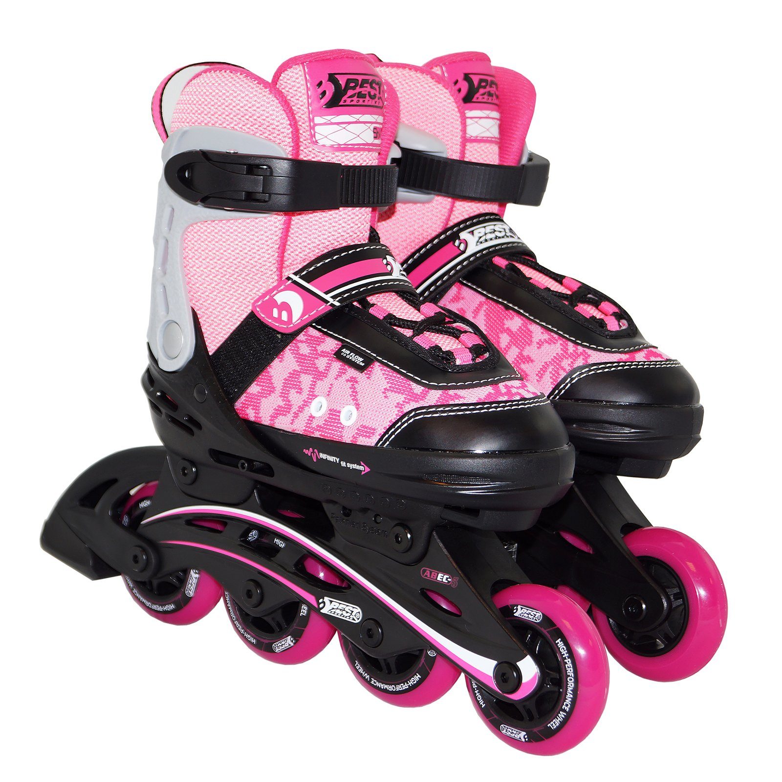 Best Sporting Inlineskates Inline Skates Größe verstellbar, ABEC 5 Carbon, blau pink