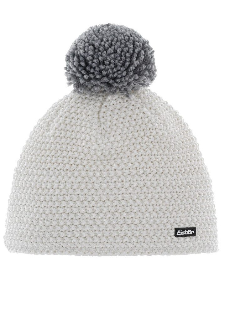 Eisbär Bommelmütze Wintermütze Jamie mit Bommel (Pompon) Merinowolle weiss/grau