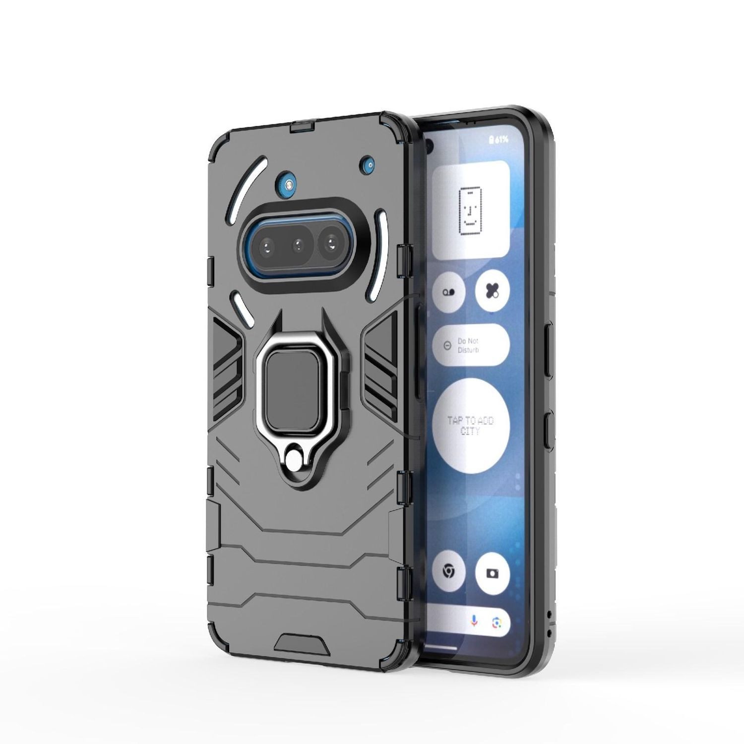 Wigento Handyhülle Für Nothing Phone 3a TPU / PC Magnet Ring Halter Handy Hülle Schwarz, Stoßfeste Hülle mit magnetischem Ringhalter