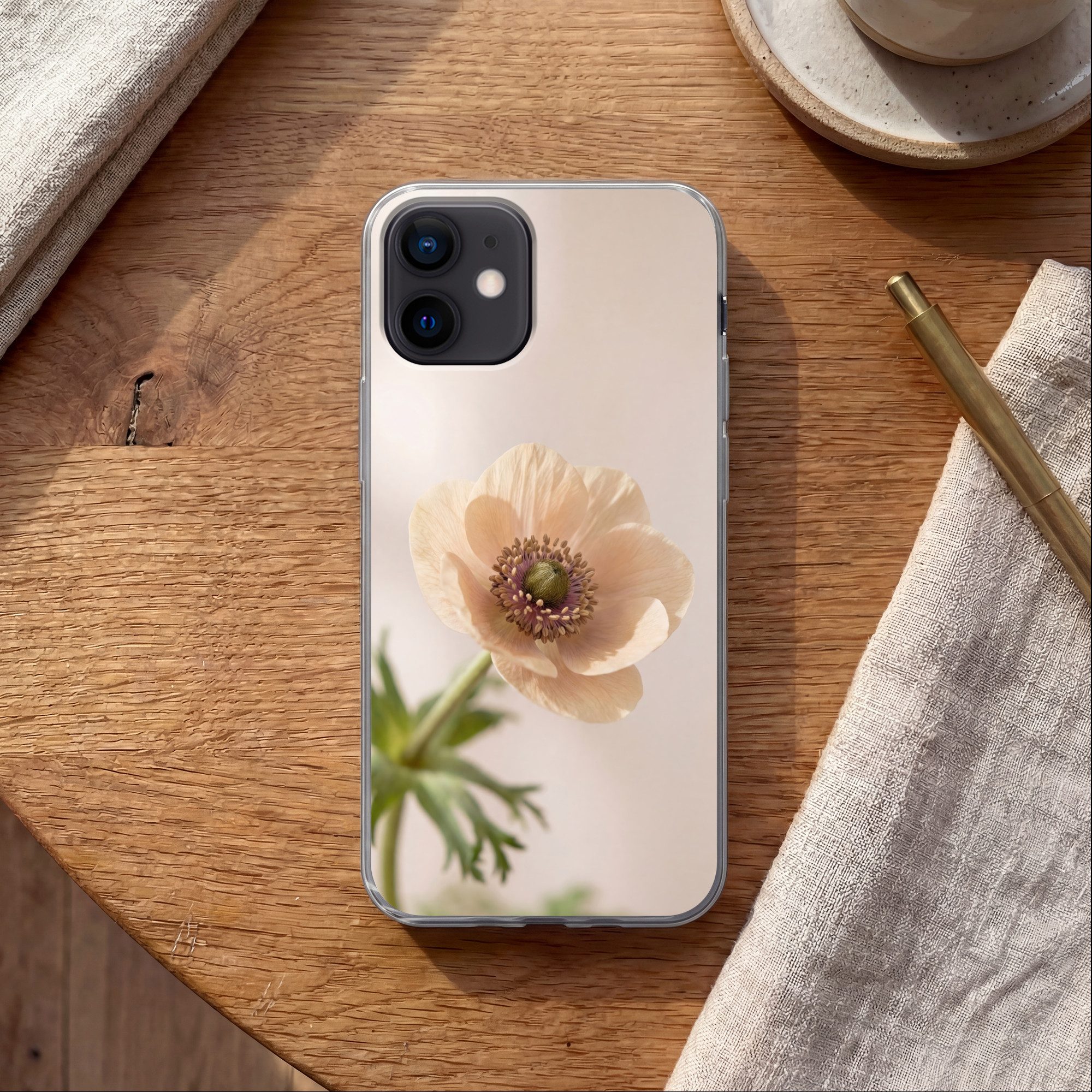 MuchoWow Handyhülle für Apple iPhone 12 Blume - Minimalistisch - Grün, Smartphone-Bumper, Print, Handy Schutzhülle Dünn