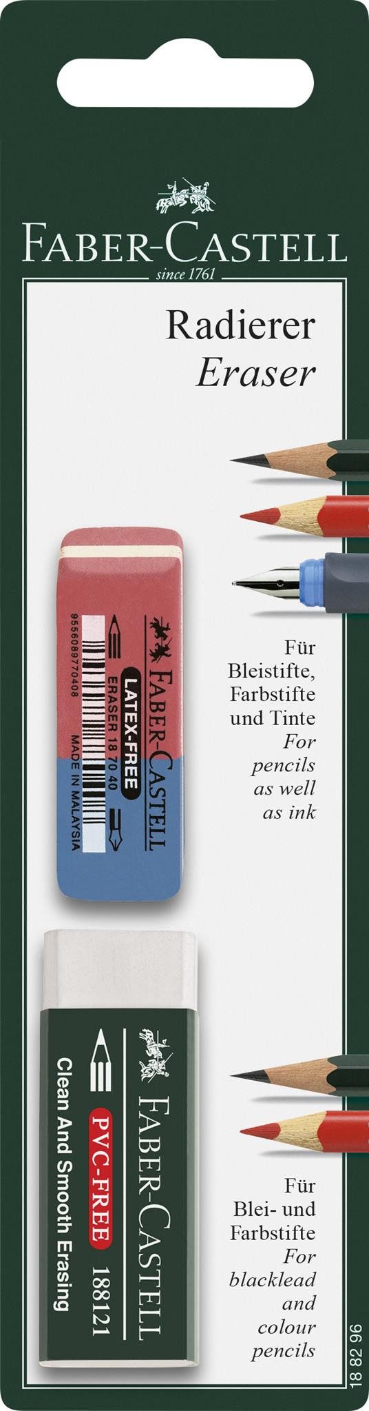 Faber-Castell Radiergummi Faber Castell Radierer 50x18x8 mm rot/blau 2er Blister