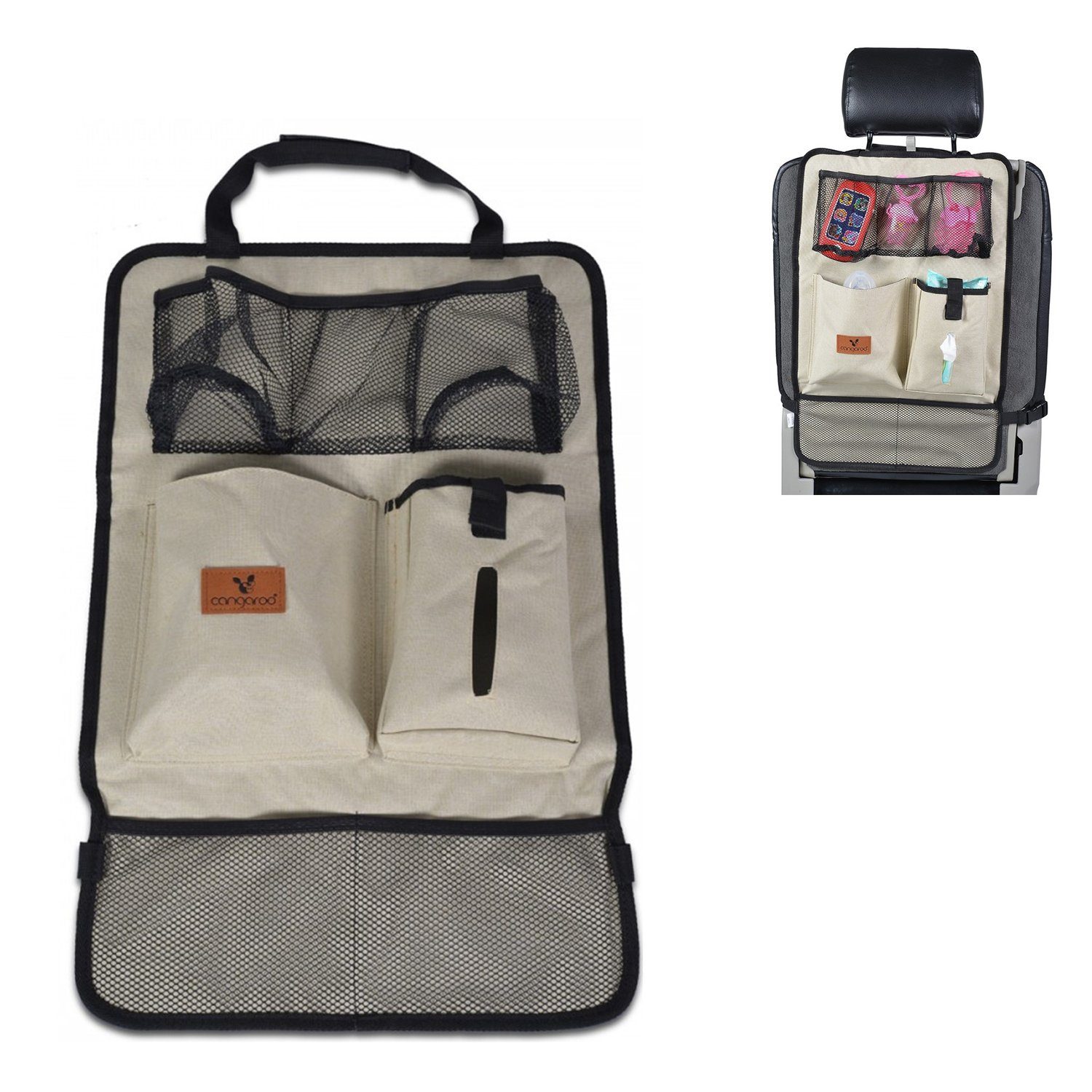 Taschen beige mit Organizer mit Rückenlehnenschutz Taschen Auto Cangaroo (1-tlg), für Organizer Reise Auto-Rückenlehnentasche