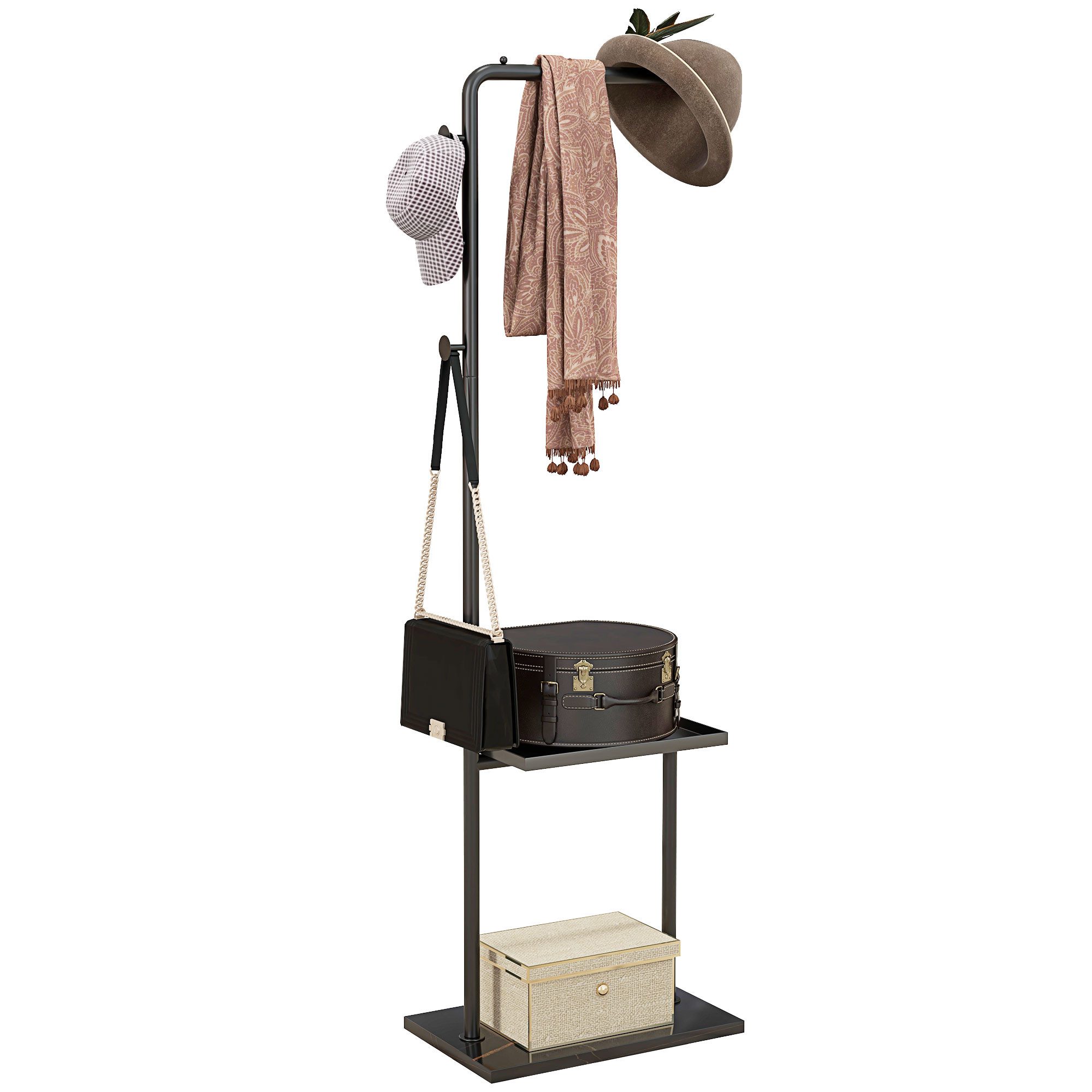 HOMCOM Garderobenständer mit Hängestäben Tablett, (standgarderobe, 1 St., K günstig online kaufen