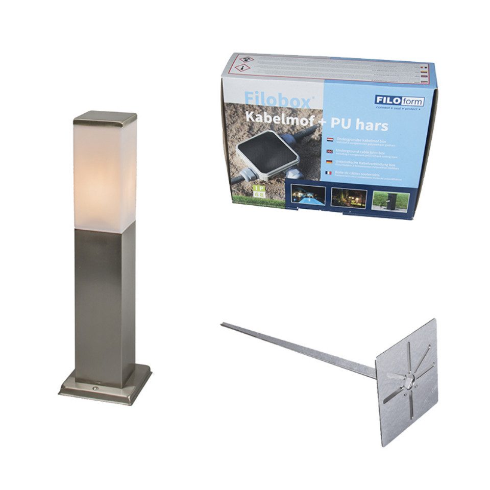 Qazqa Außen-Stehlampe Malios, ohne Leuchtmittel, E27, Stahl, Modern, Edelstahl, 1-flammig