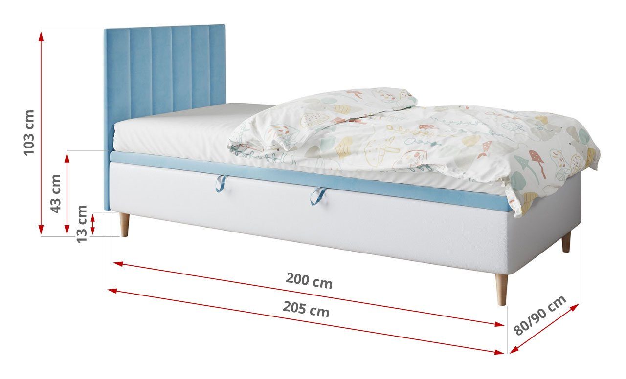 für NELA Polsterbetten Jugendzimmer 90x200 Kinderzimmer MKS und Weiss Kinderbett Blau - MÖBEL 1, und