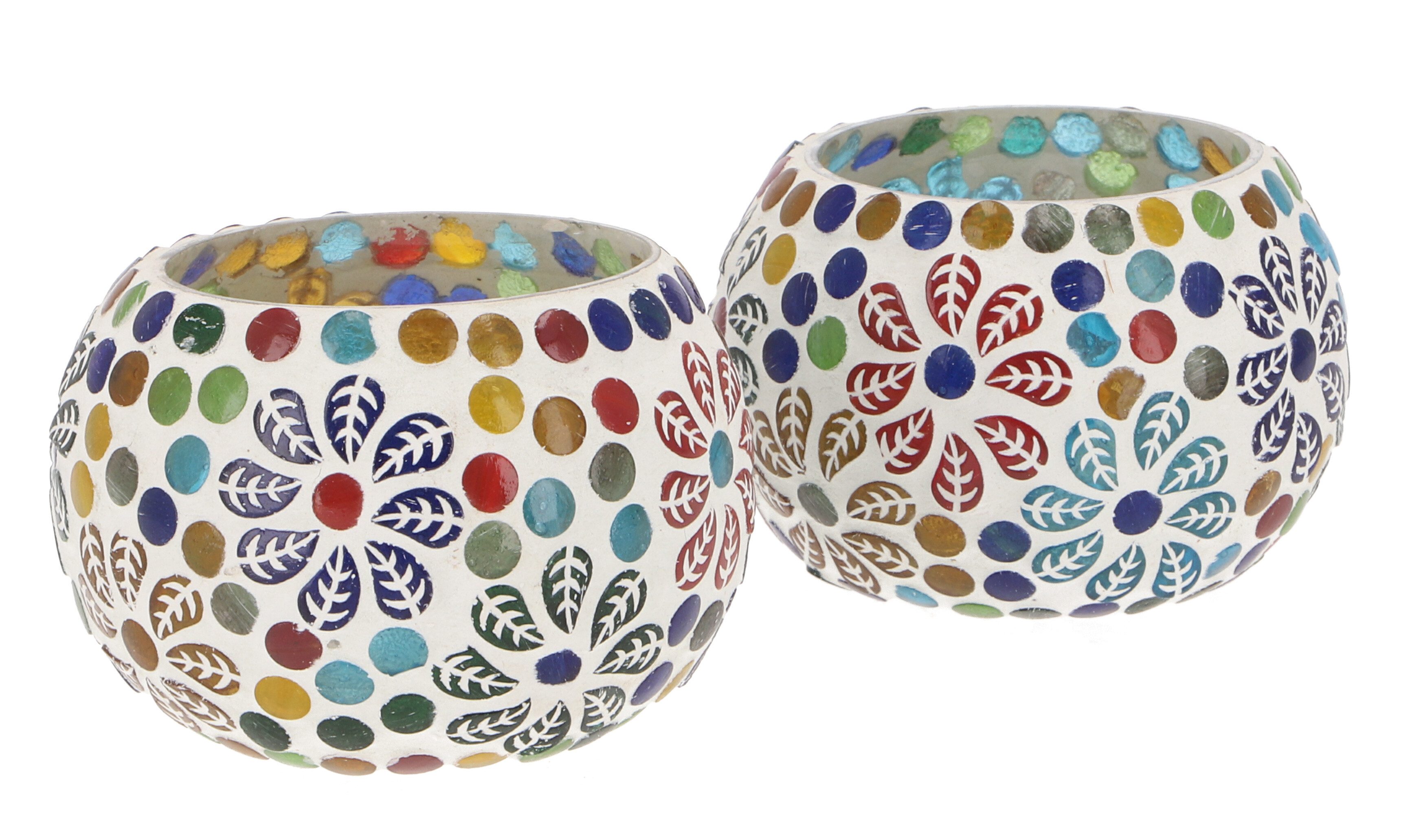 Guru-Shop Windlicht 2 handgearbeitete Glas Mosaik Windlichter,..