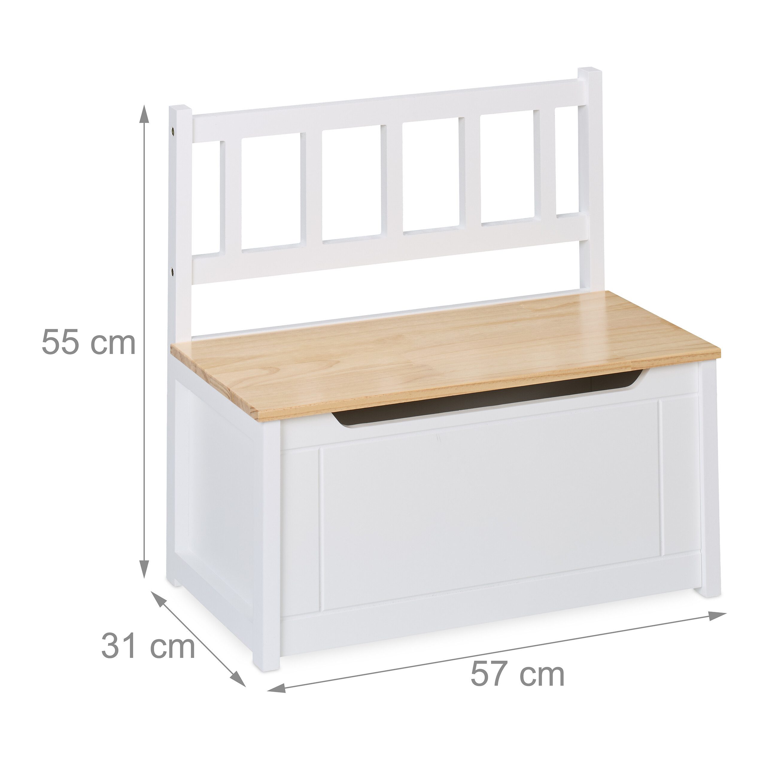 relaxdays Sitzbank Kinderbank mit Stauraum (1-St), Weiss-braun – Bild 4 von 5