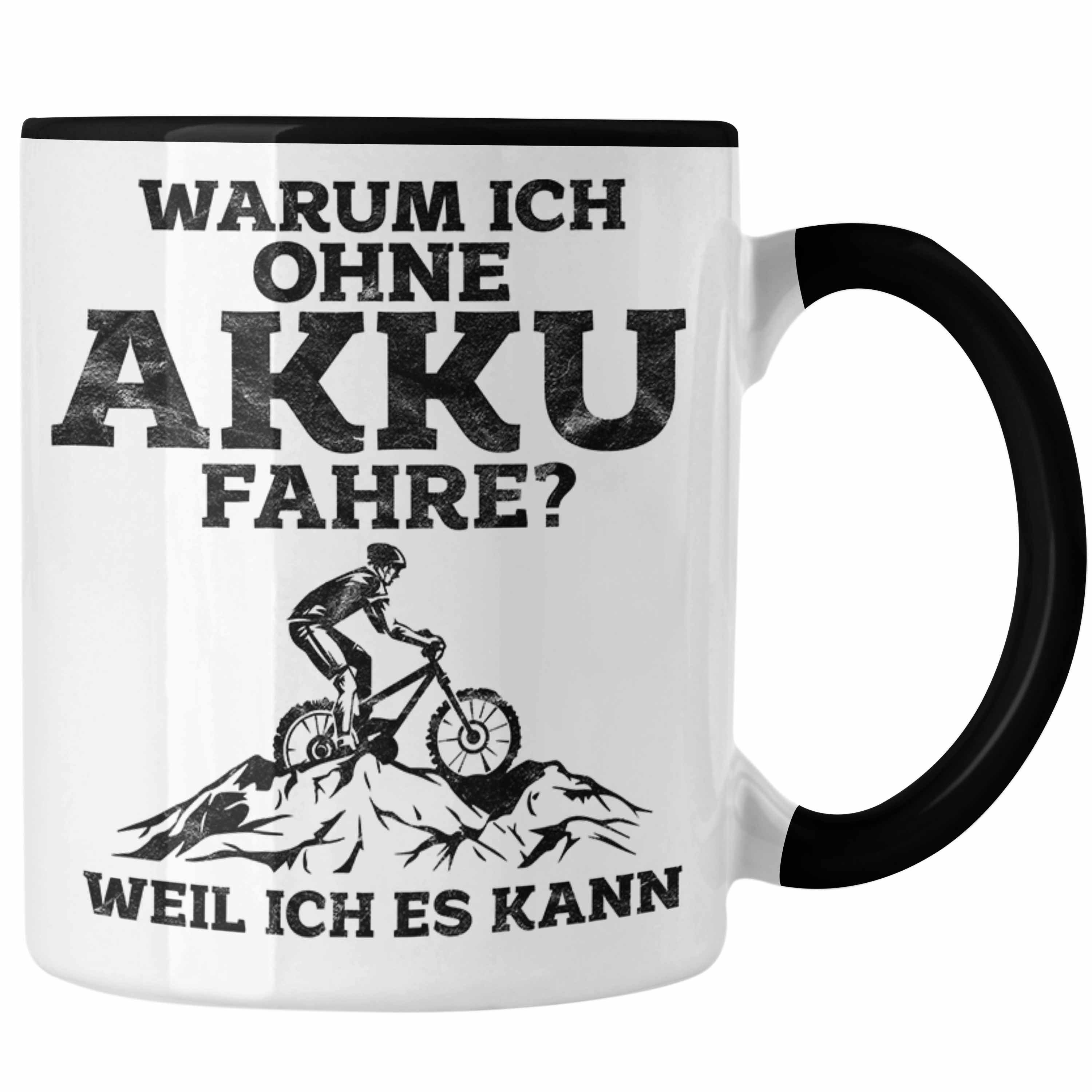 Trendation Tasse Lustige Geschenkidee Radfahrer Tasse Anti-E-Bike Spruch Schwarz