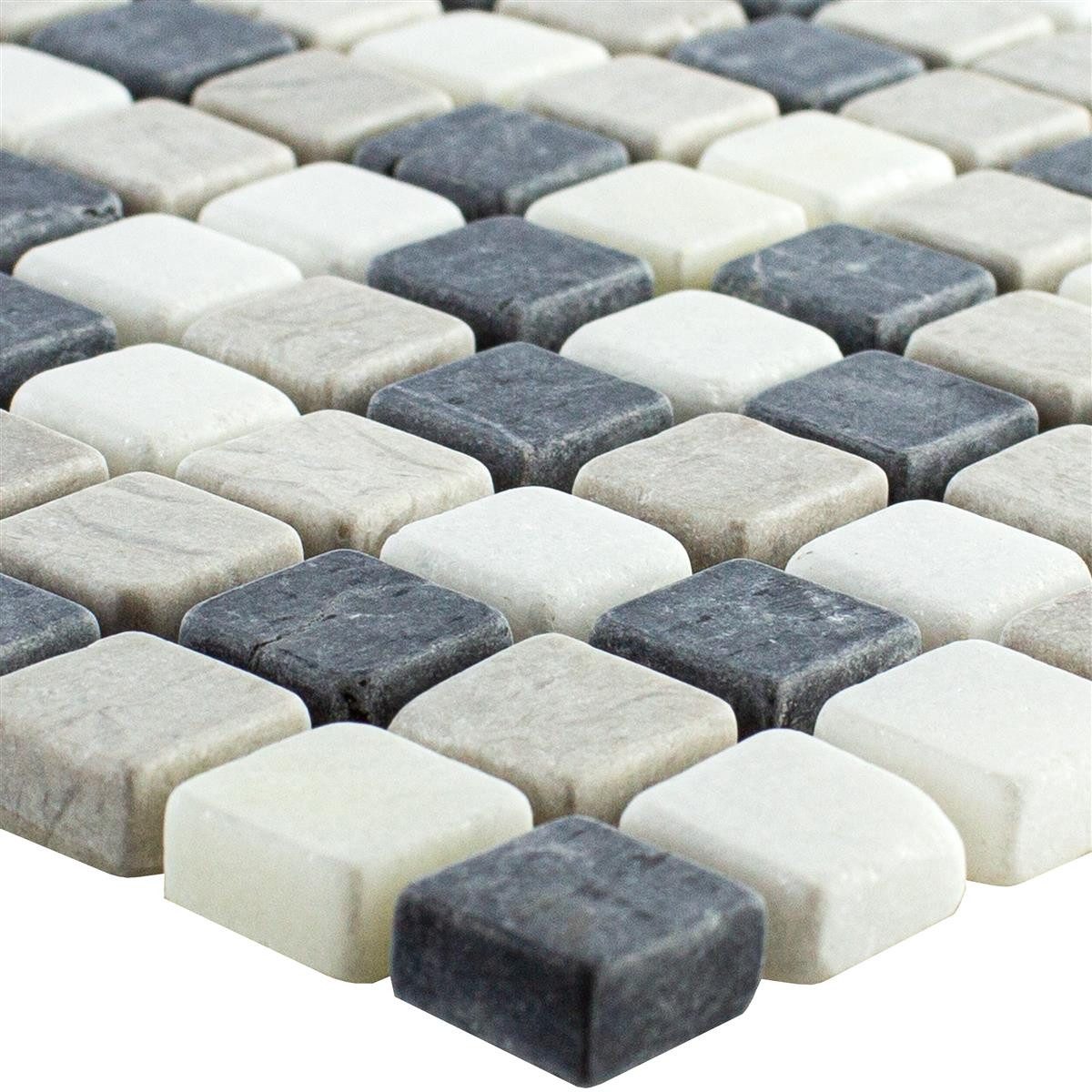 Mosafil Mosaikfliesen Marmor Naturstein Mosaikfliese Erdemol, Naturstein-Marmor 32.200x30.500, schwarz-beige-grau, Verlegefertig auf ein Netz geklebt - Frostsicher - Wasserfest -