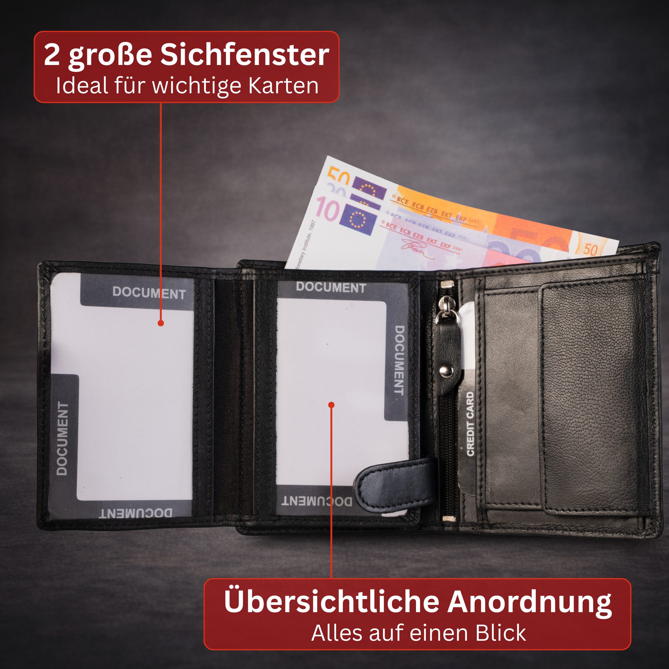 cocoono Geldbörse Herren Geldbörse Echtleder RFID-Schutz mit Münzfach, Leder – Bild 4 von 5