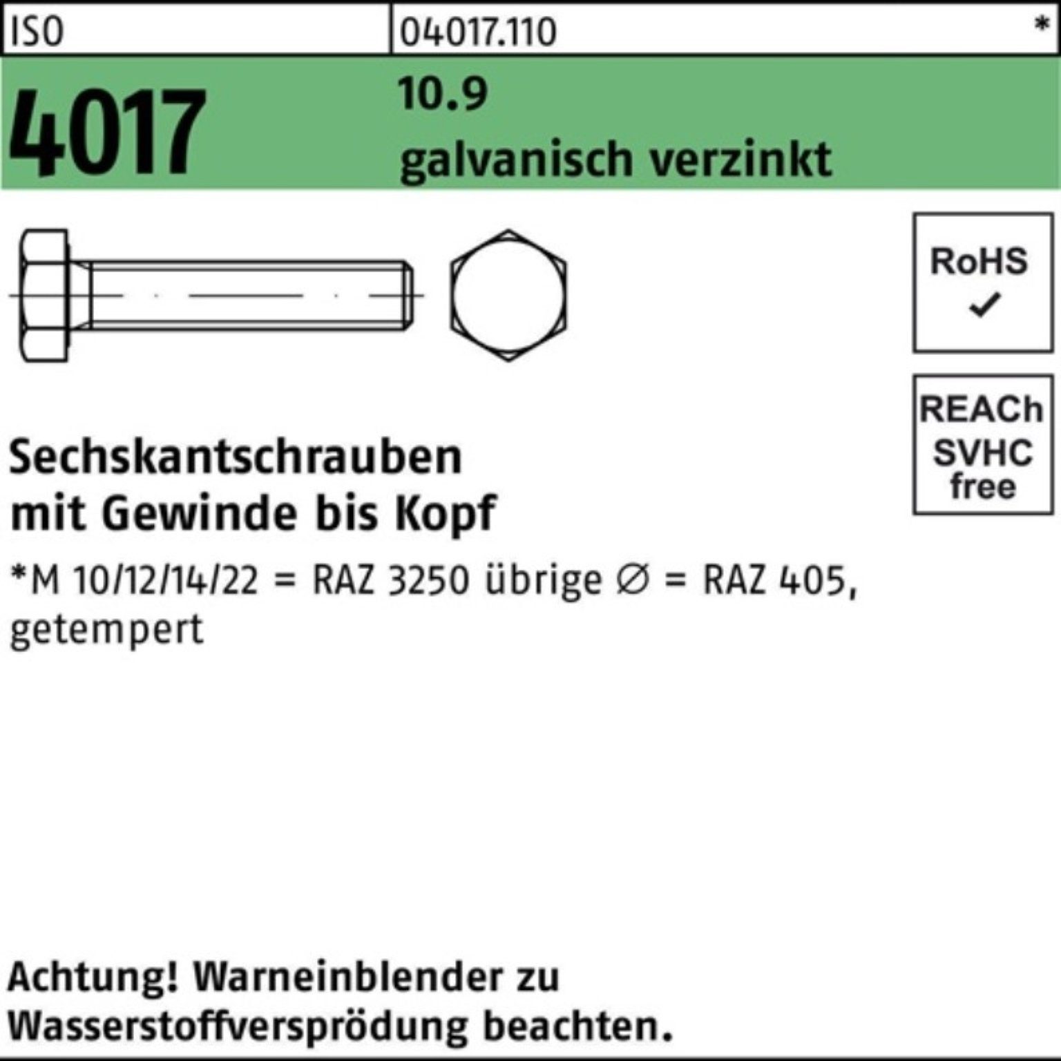 ISO Sechskantschraube Pack 10.9 VG 150 galv.verz. 50 Sechskantschraube 100er Bufab M12x 4017 S