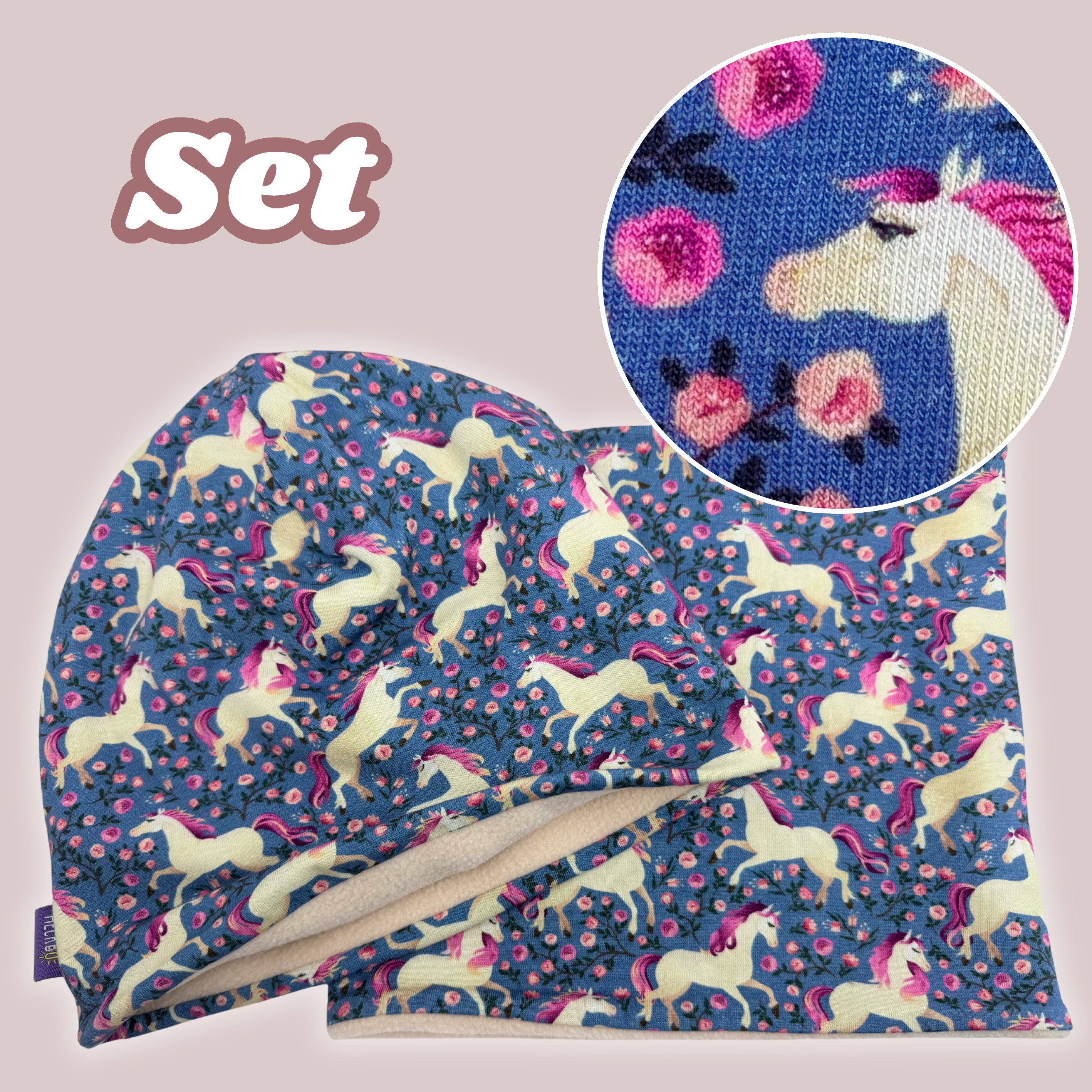 HECKBO Beanie HECKBO Kinder Mädchen Jungen Beanie Mütze & Loop-Schal Set – Bild 5 von 5
