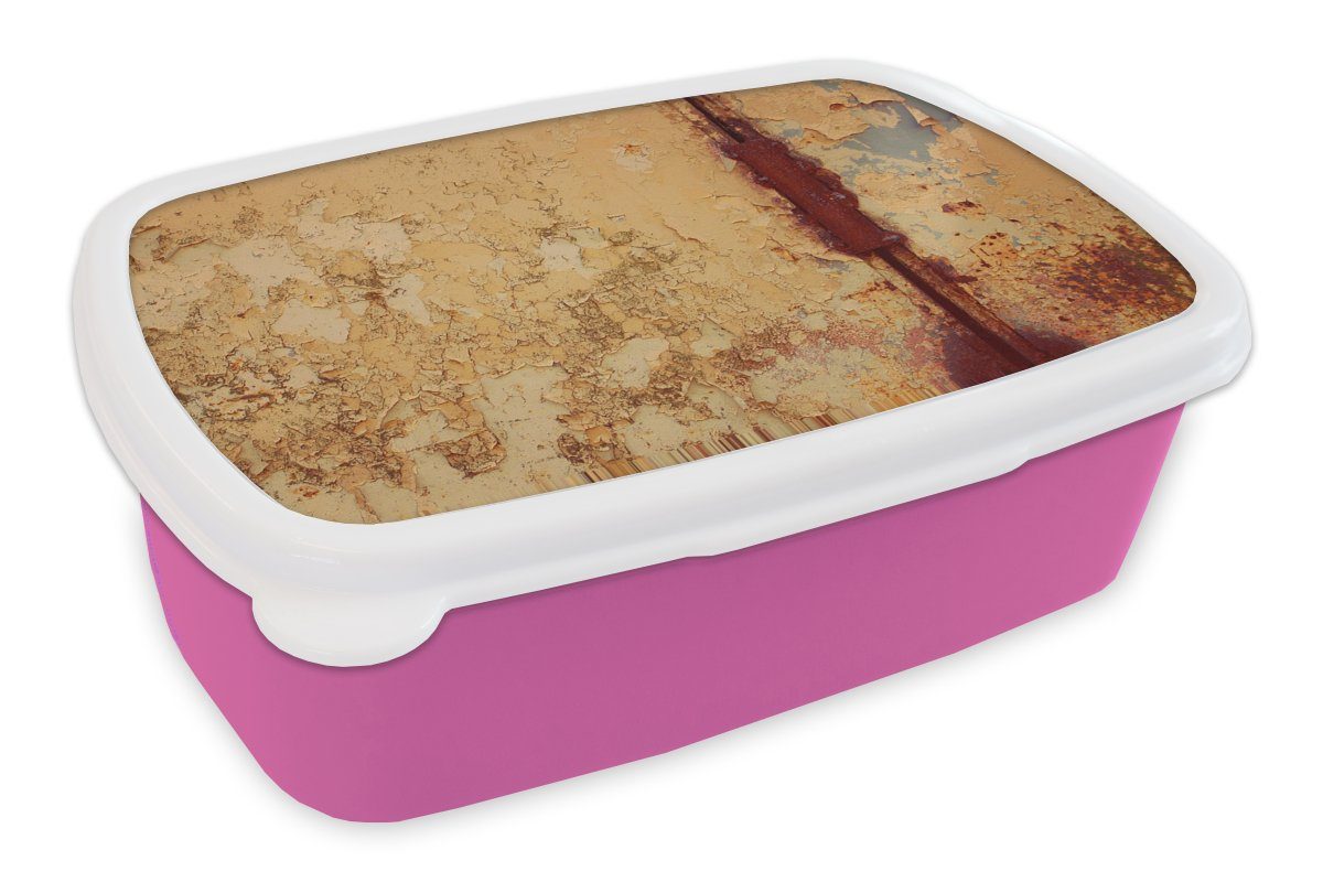 MuchoWow Lunchbox Industriell - Rost - Stahl - Eisen, Kunststoff, (2-tlg), Brotbox für Erwachsene, Brotdose Kinder, Snackbox, Mädchen, Kunststoff rosa | Lunchboxen
