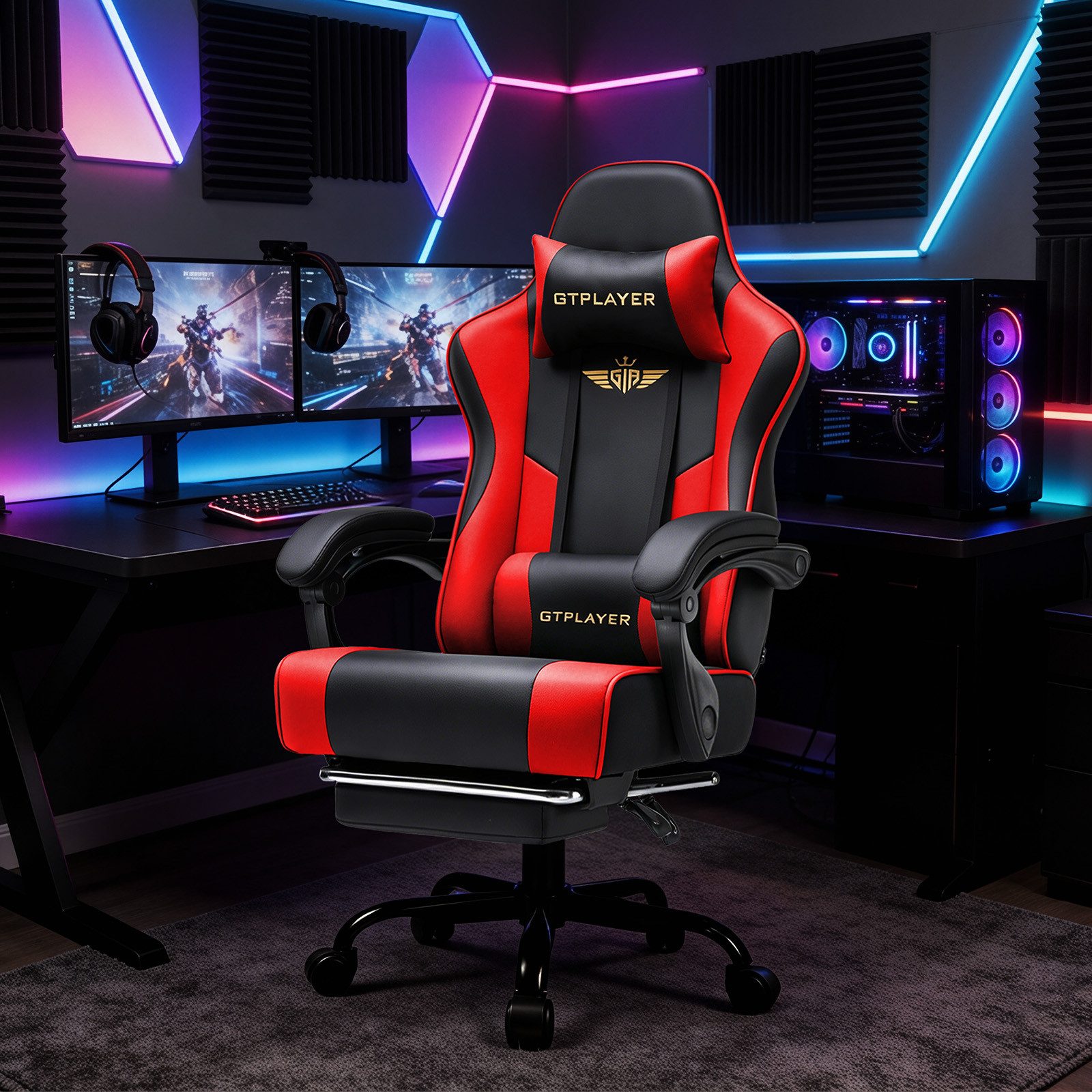 GTPLAYER Gaming-Stuhl Gaming Stuhl Chair Gamer Sessel - Ergonomischer Gamer Stuhl, mit Fußstütze Kopfstütze und Lordosenstütz 180kg – Bild 2 von 5
