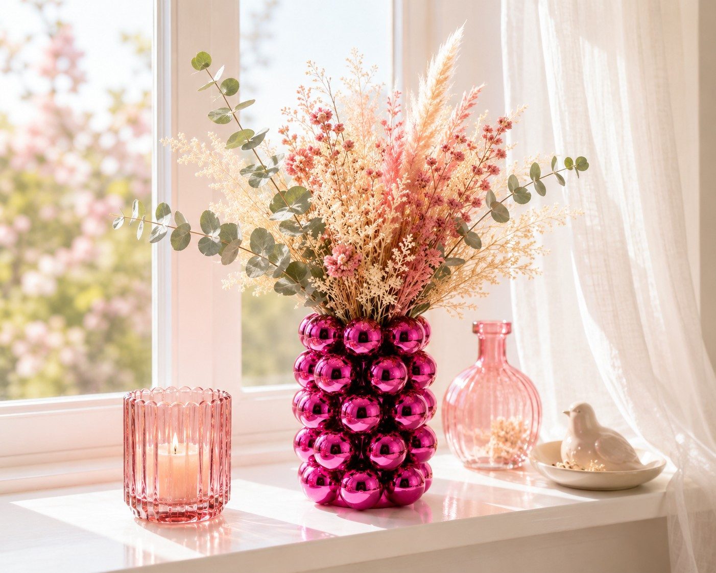 Wurm Kugelvase Otto Blumenvase Bubble Pink aus Porzellan