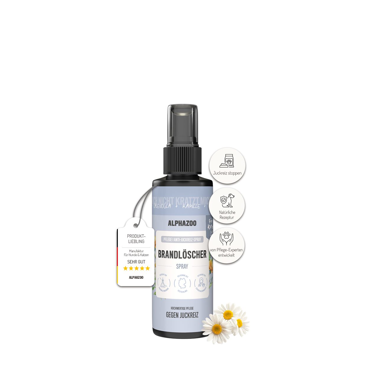 ALPHAZOO Fellpflege Brandlöscher Anti Juckreiz Spray für Katzen 100 ml, 100 ml, (1-St), Pflegespray gegen Jucken und Kratzen