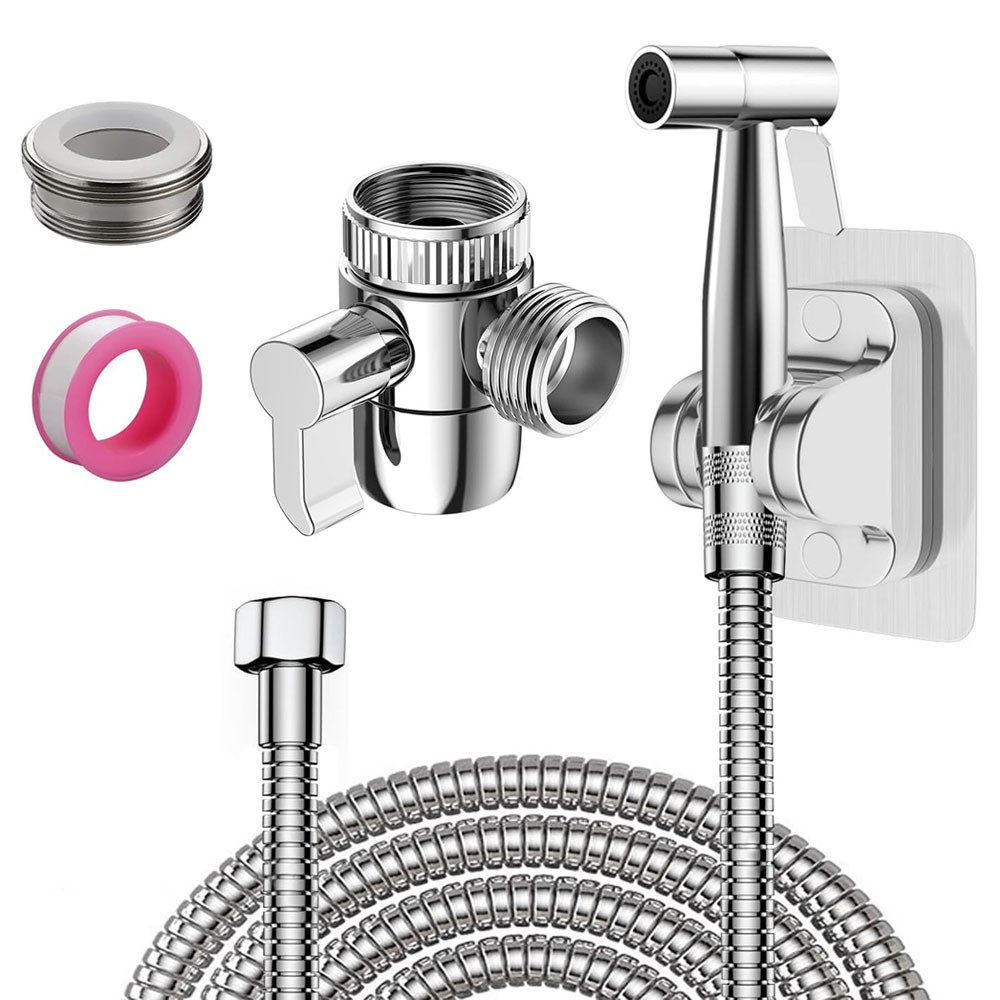 AFKSMILE Waschbeckendusche Bidet Handbrause für Toilette mit Federschlauch 1.5M,3 Wege Wasserhahn, Hand Gehalten Bidet Sprayer Edelstahl für Toilette Spülbecken reinigen