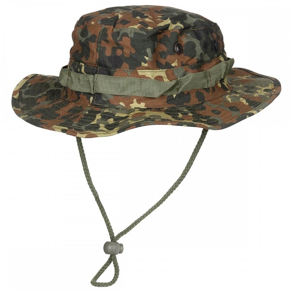 MFH Outdoorhut US GI Buschhut, mit Kinnband, GI Boonie, Rip Stop, flecktarn - M (Packung) umlaufende Schlaufen