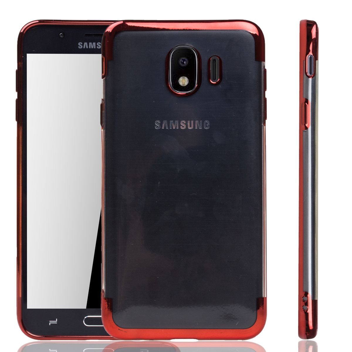 König Design Handyhülle Samsung Galaxy J4, Samsung Galaxy J4 Handyhülle Bumper Backcover Rot